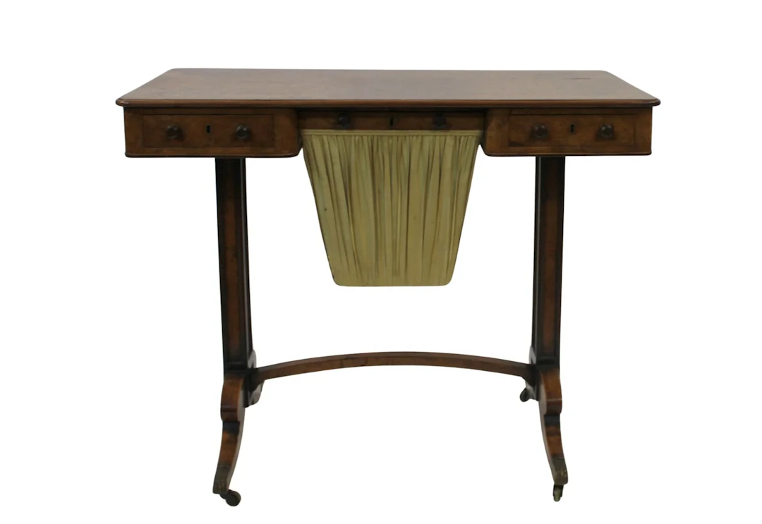 Antique Burr Walnut Sewing Table.