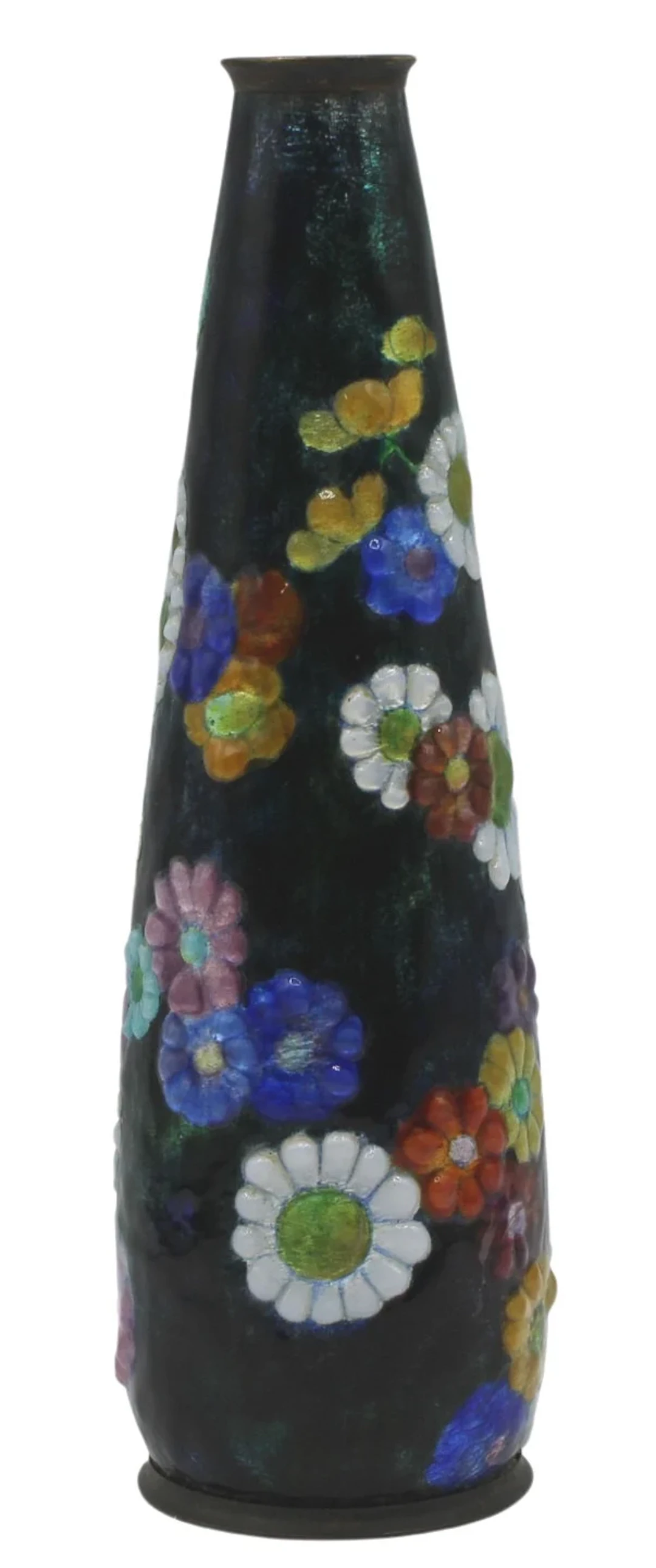 Camille Faure Enamel on Copper Floral Vase.