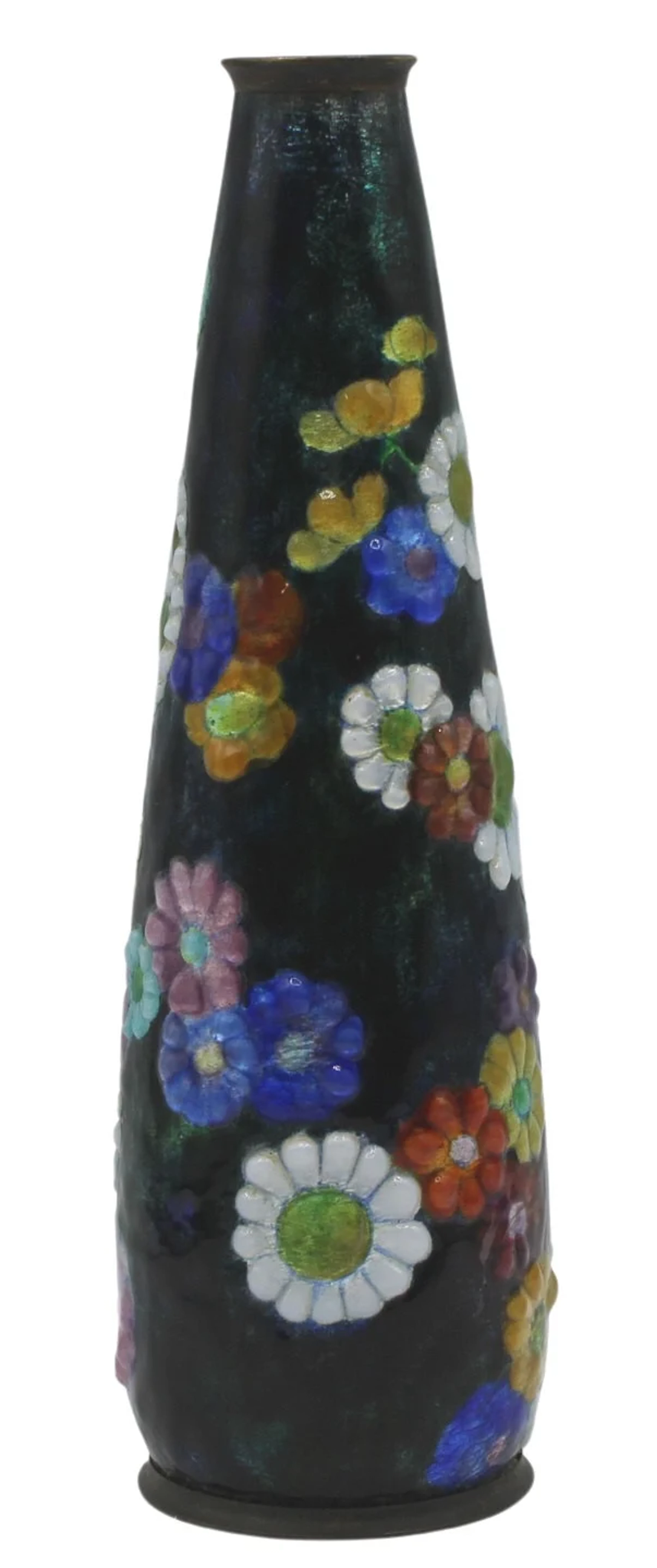 Camille Faure Enamel on Copper Floral Vase.