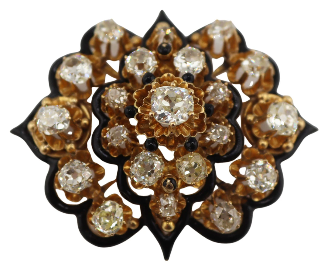 JEWELRY. Victorian 18kt Gold Diamond and Enamel
