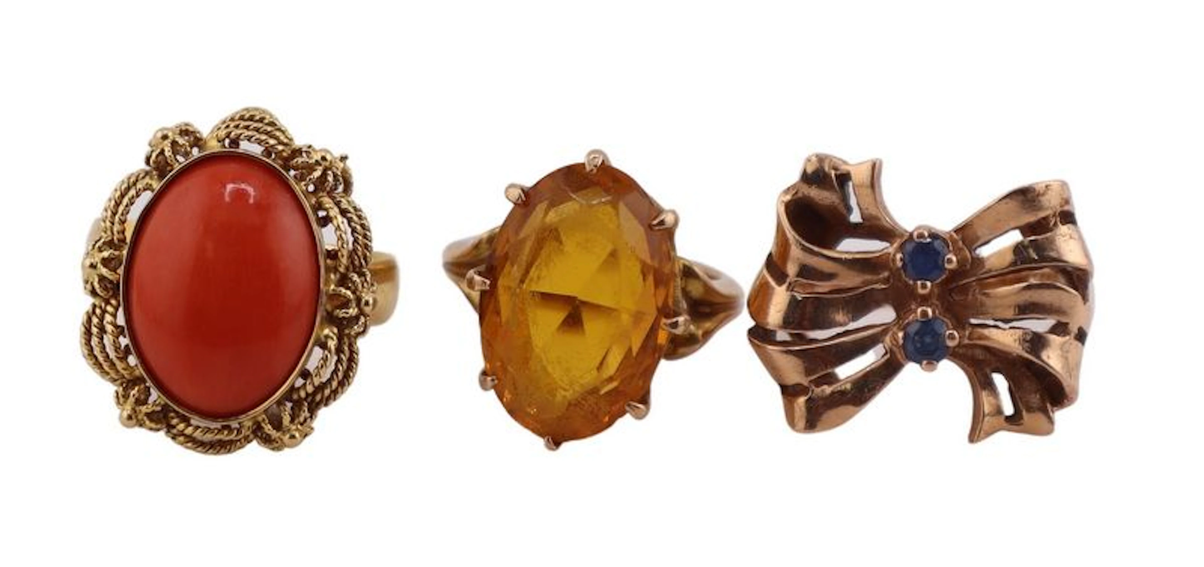 JEWELRY. (3) Assorted Gold and Gem Rings.