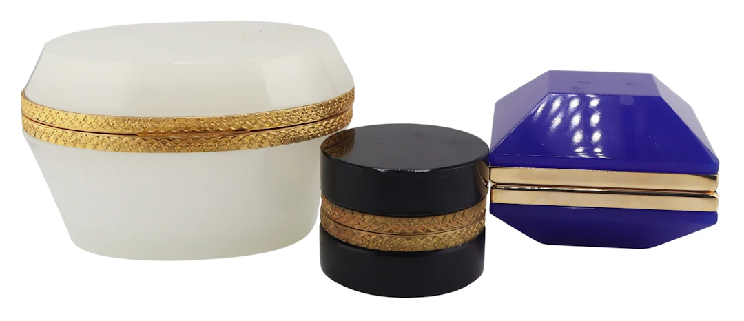 (3) Opaline or Murano Glass Boxes.