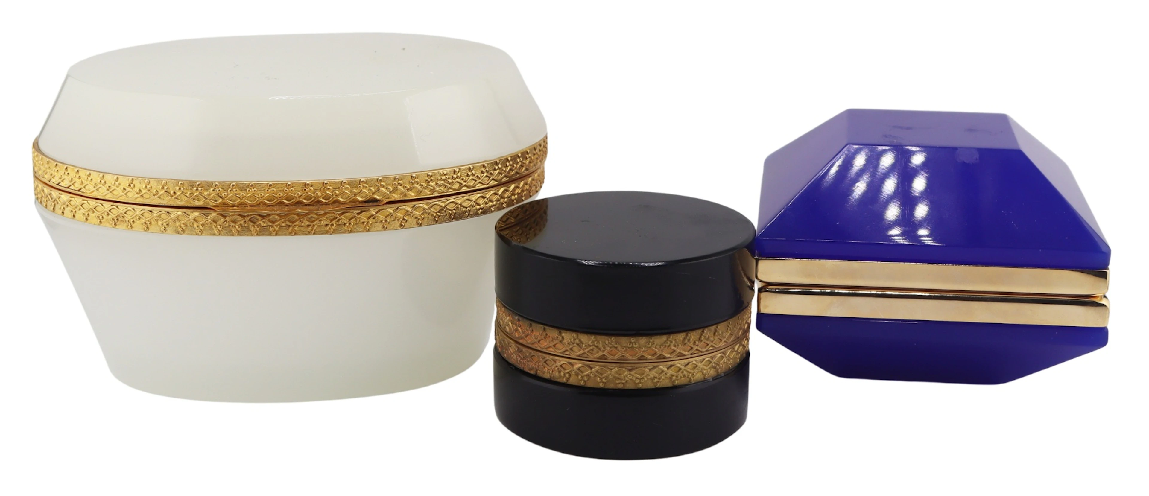 (3) Opaline or Murano Glass Boxes.