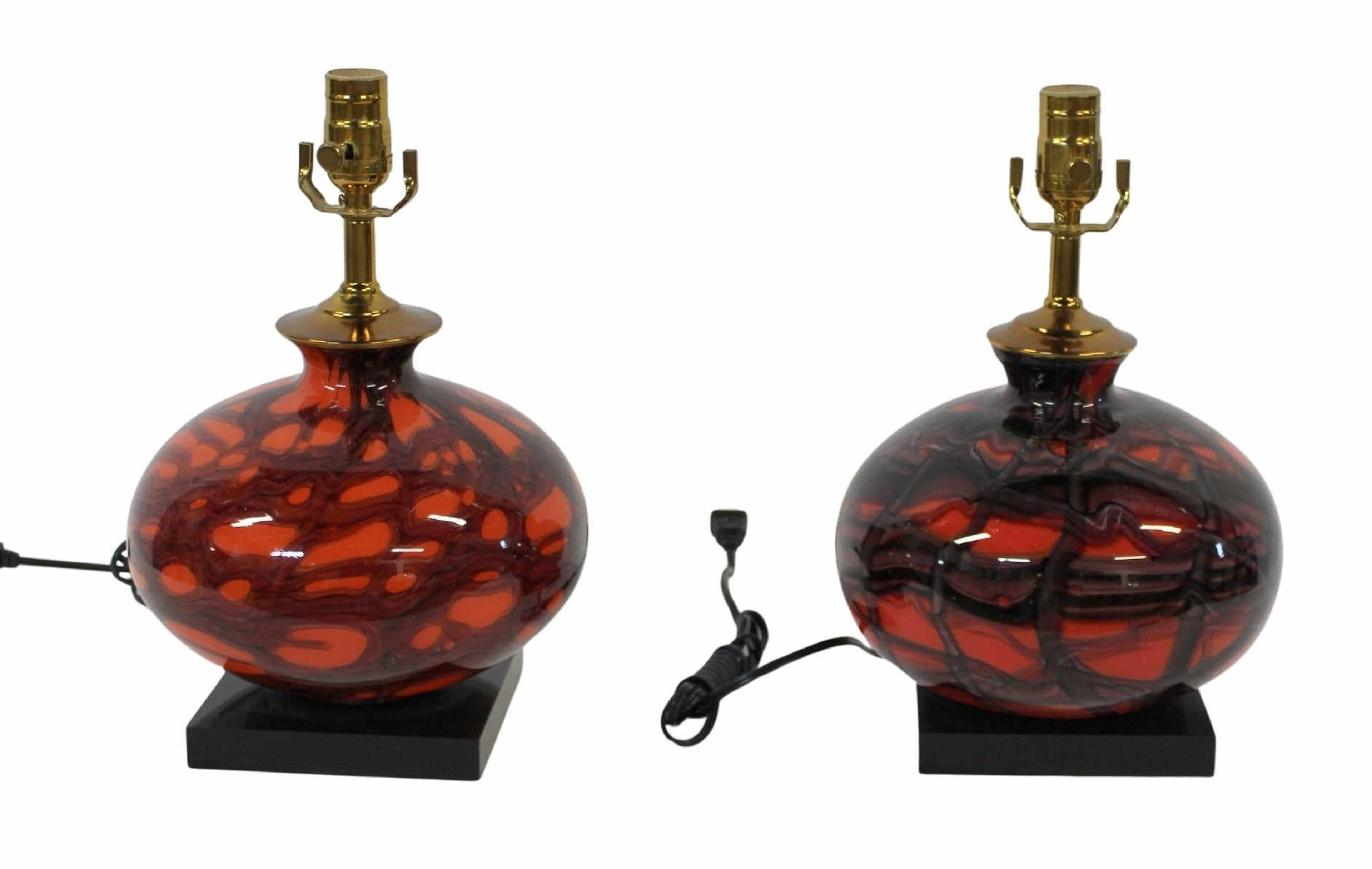 Pair of Glass Lamps by Kralik.