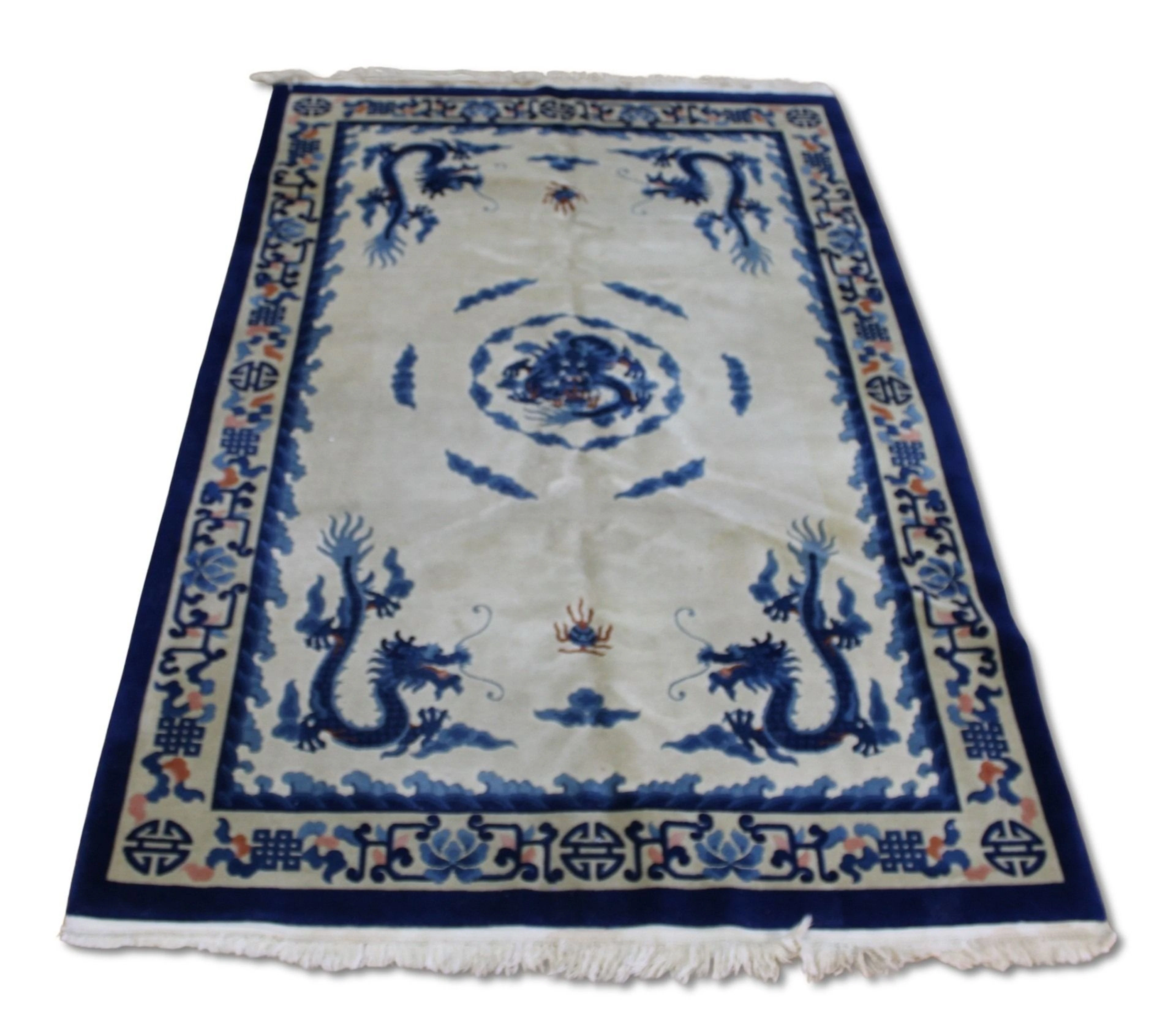 Vintage And Finely Hand Knotted Chinese Carpet.