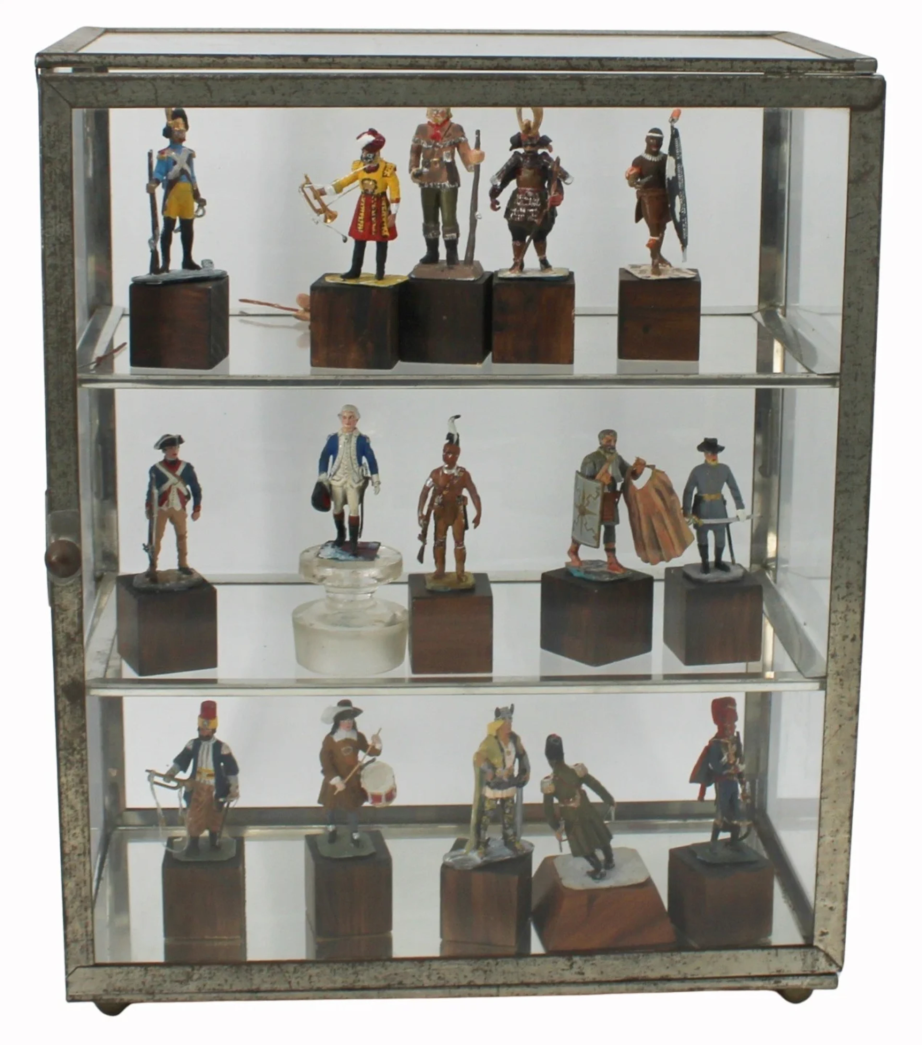 Lot of Assorted Lead Soldiers in Display Case.