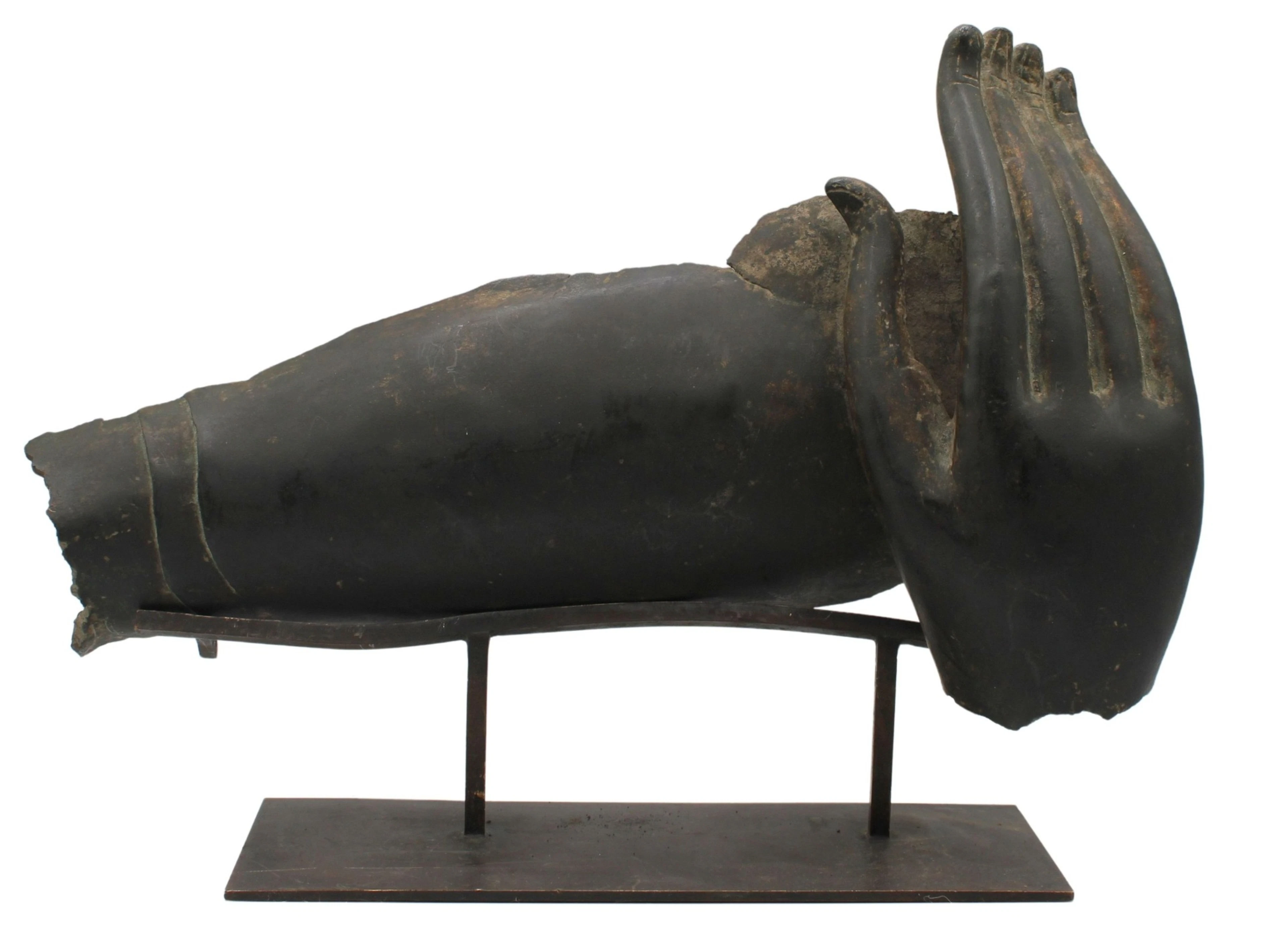 Antique Thai Bronze Buddha Fragment on Stand.