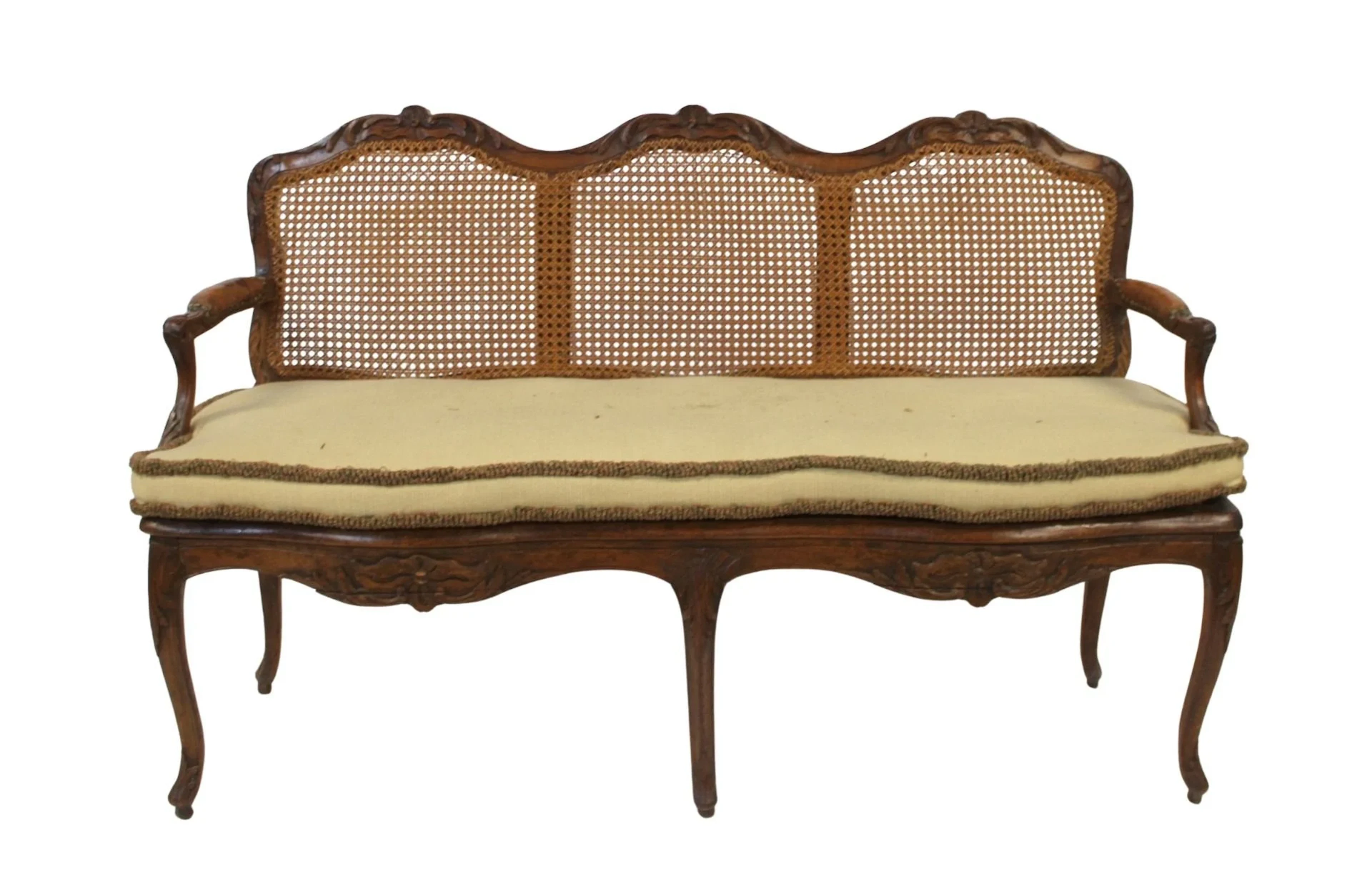 Antique Louis XV Style Caned Settee.