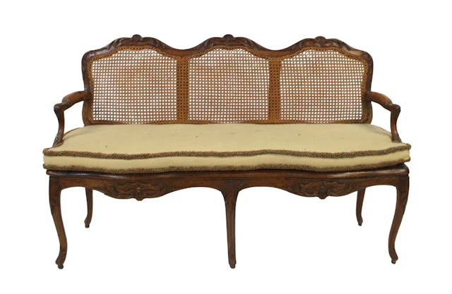 Antique Louis XV Style Caned Settee.