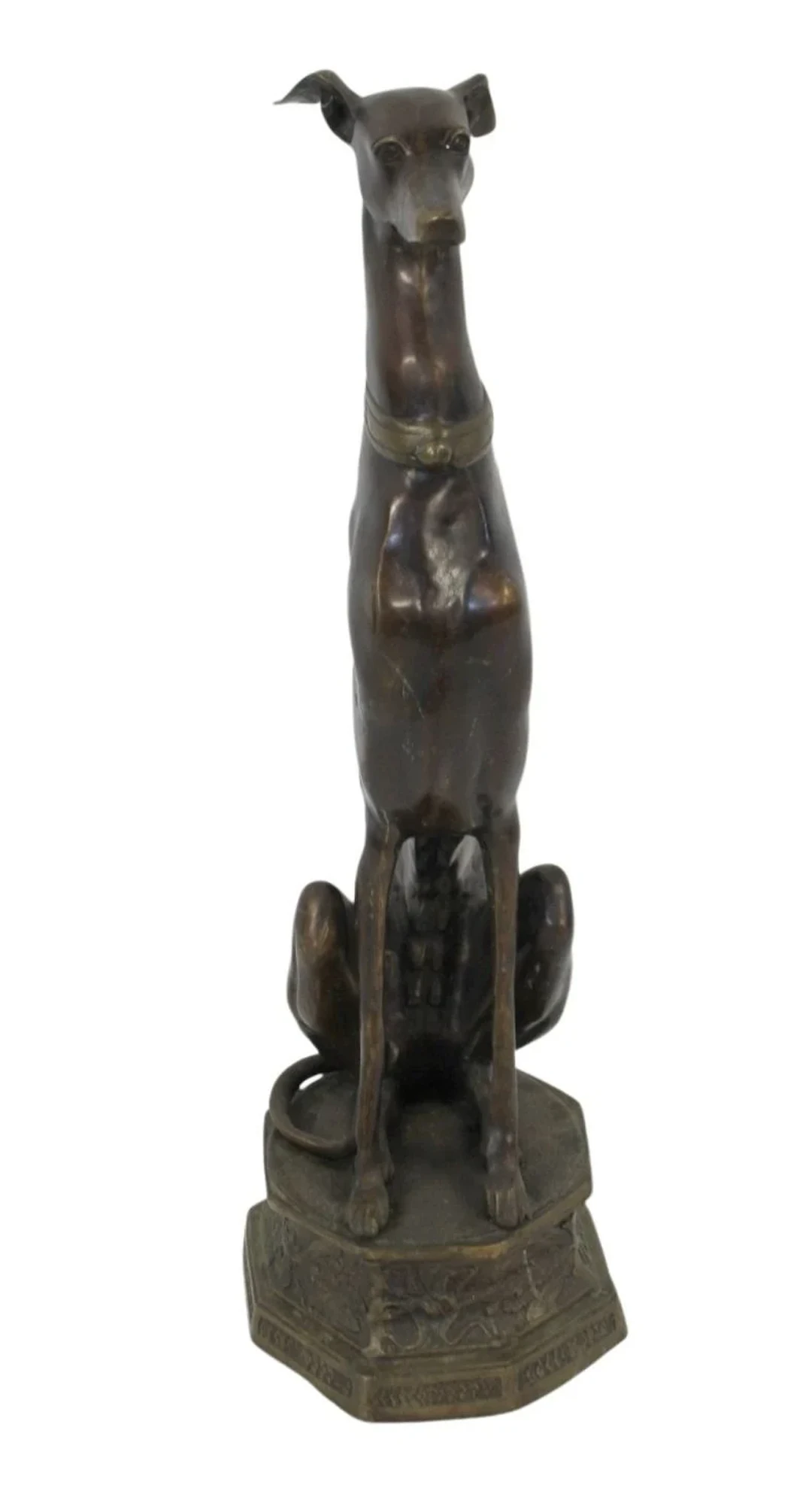 Vintage Bronze Sculpture of a Seated Whippet.