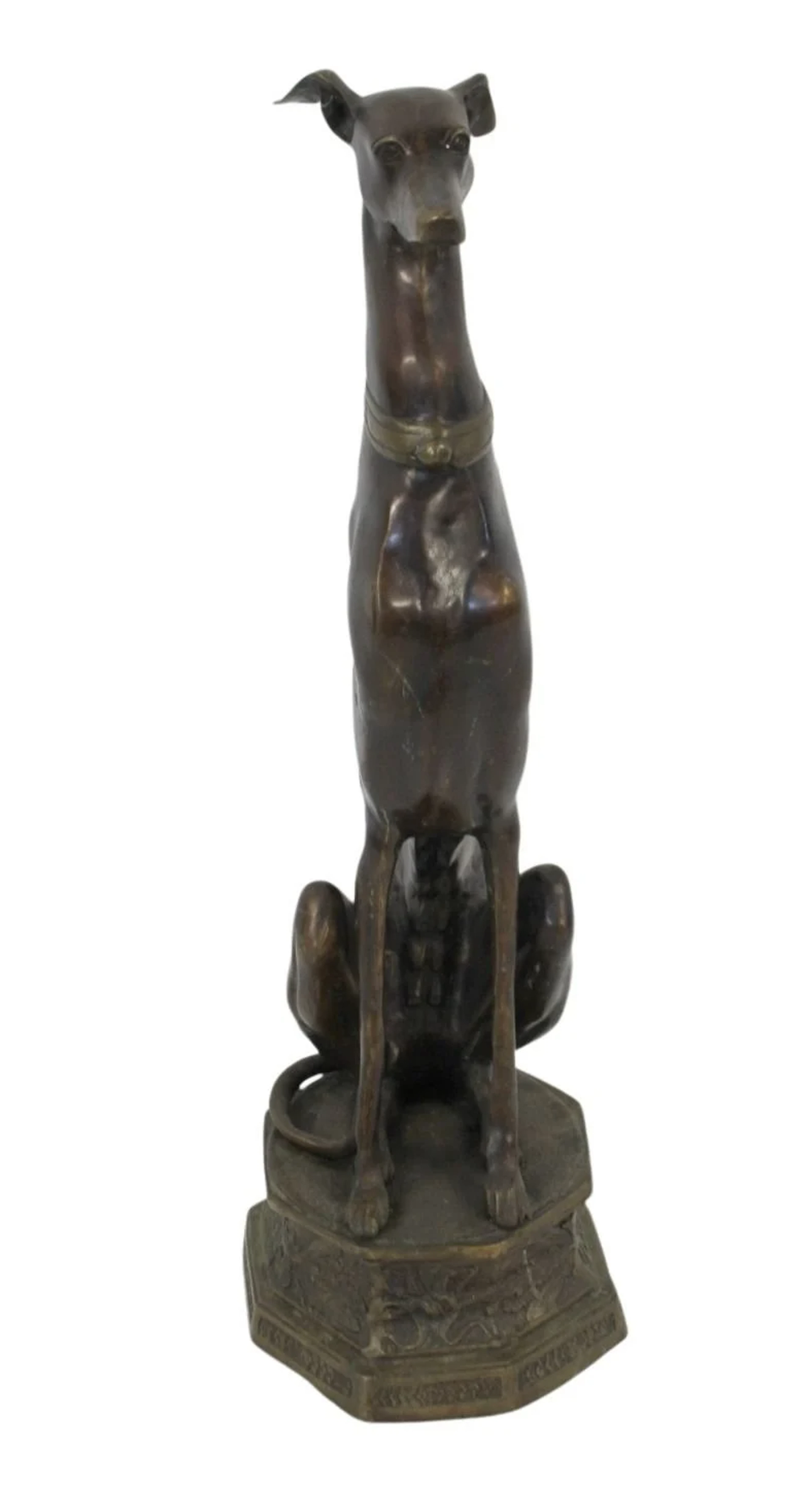 Vintage Bronze Sculpture of a Seated Whippet.