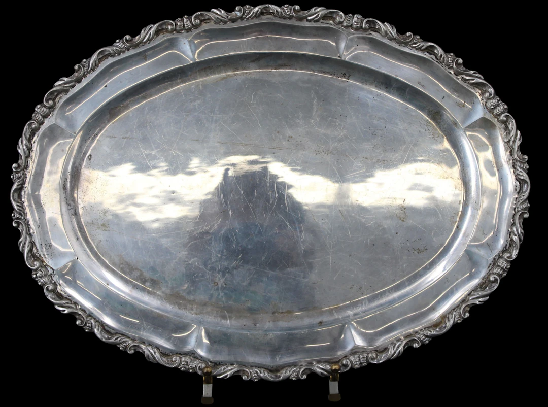 STERLING. Mexican Sterling Oval Scrollwork Tray.