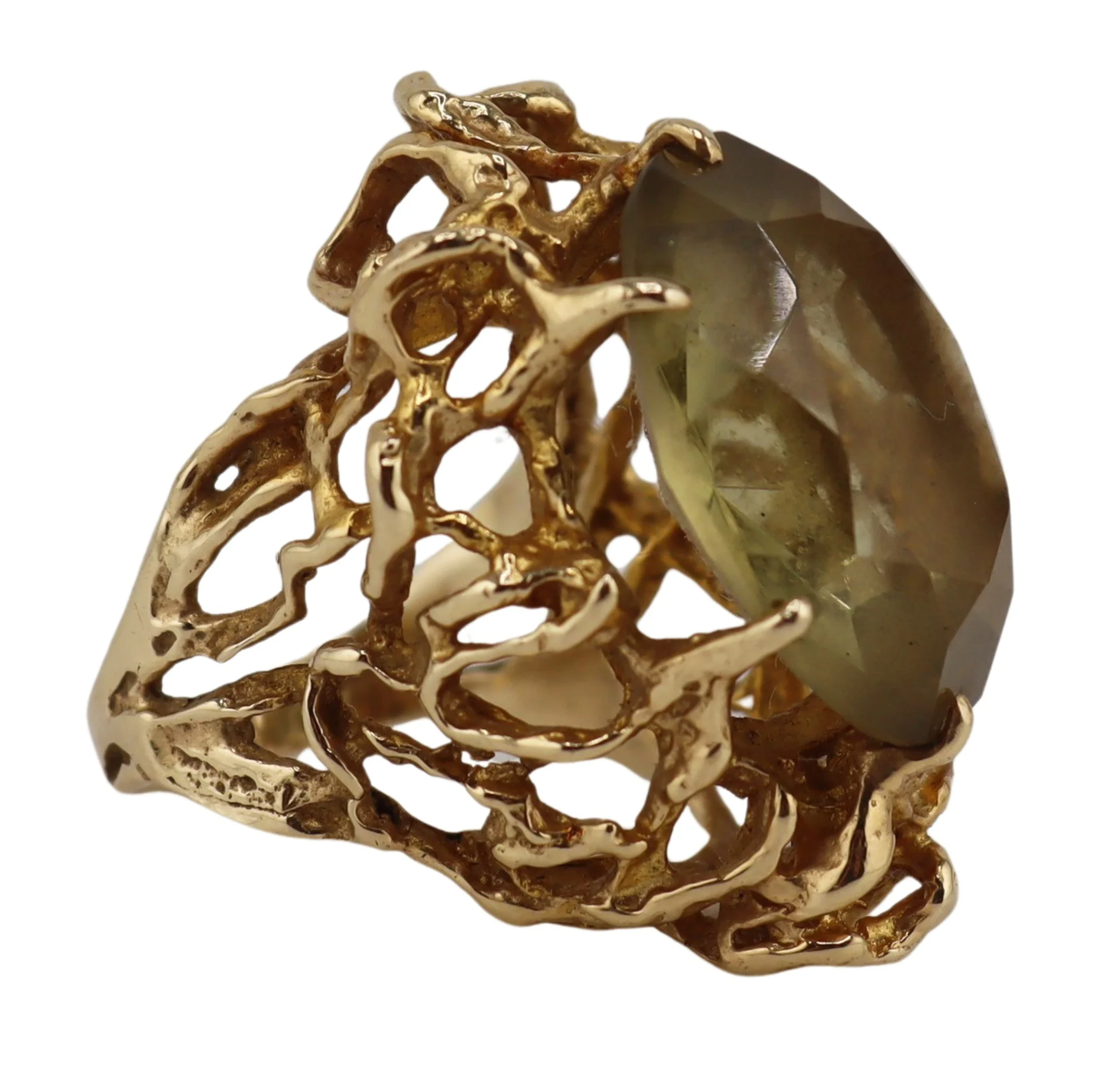 JEWELRY. Modernist 13.5kt Gold and Gem Ring.