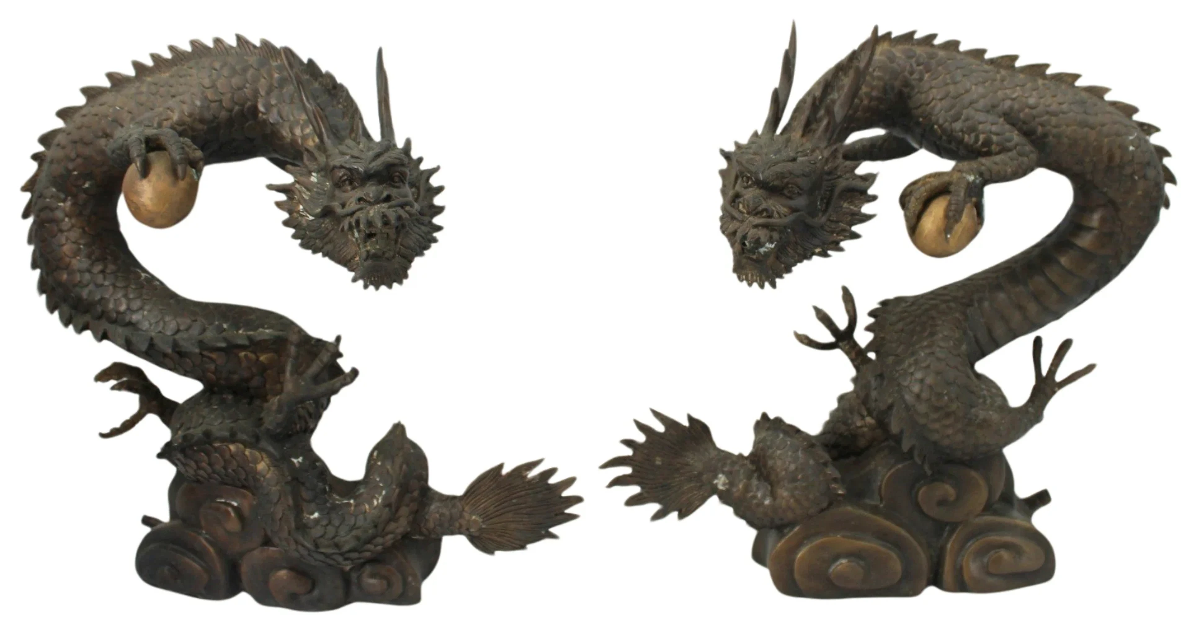 Pair of Japanese Meiji Bronze Dragon Fountains.
