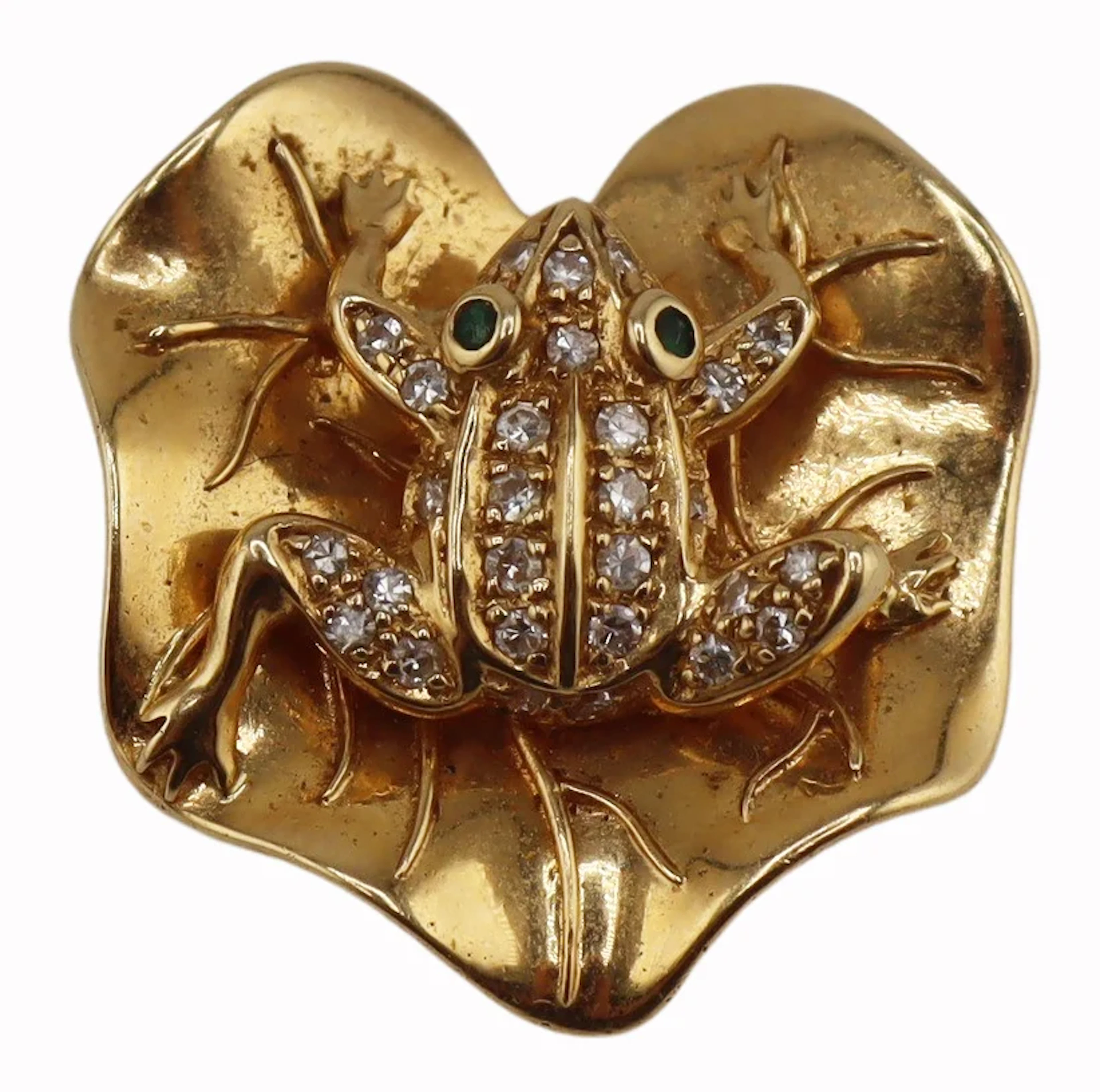 JEWELRY. 18kt Gold Emerald and Diamond Frog