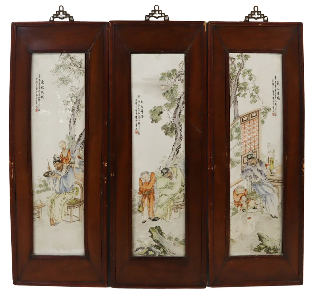 (3) Framed Chinese Enamel Decorated Porcelain