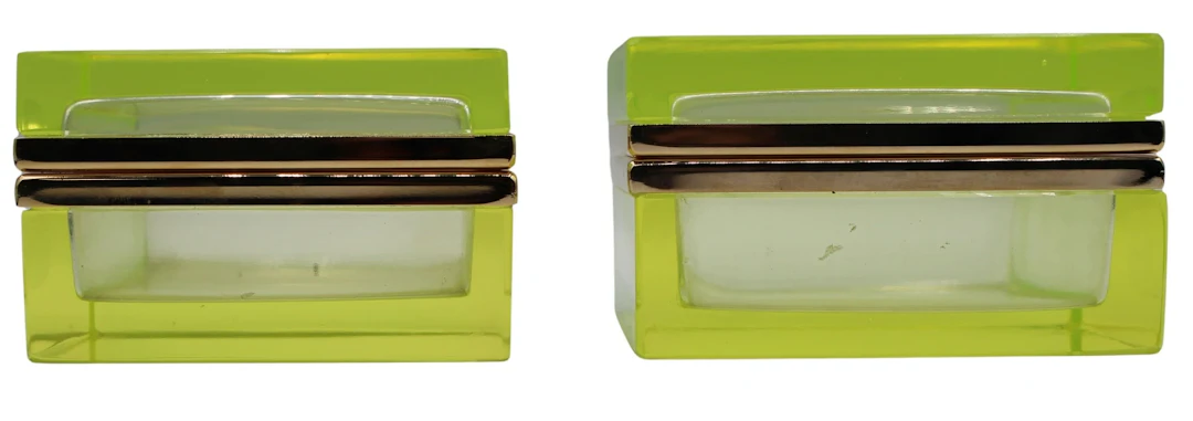(2) Uranium Glass and Gilt Metal Vanity Boxes.