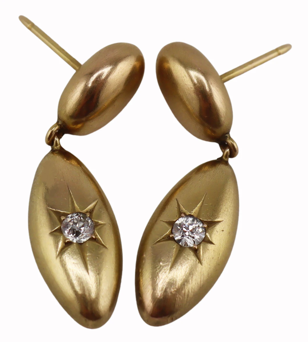 JEWELRY. Pair of 14kt Gold and Diamond Earrings.