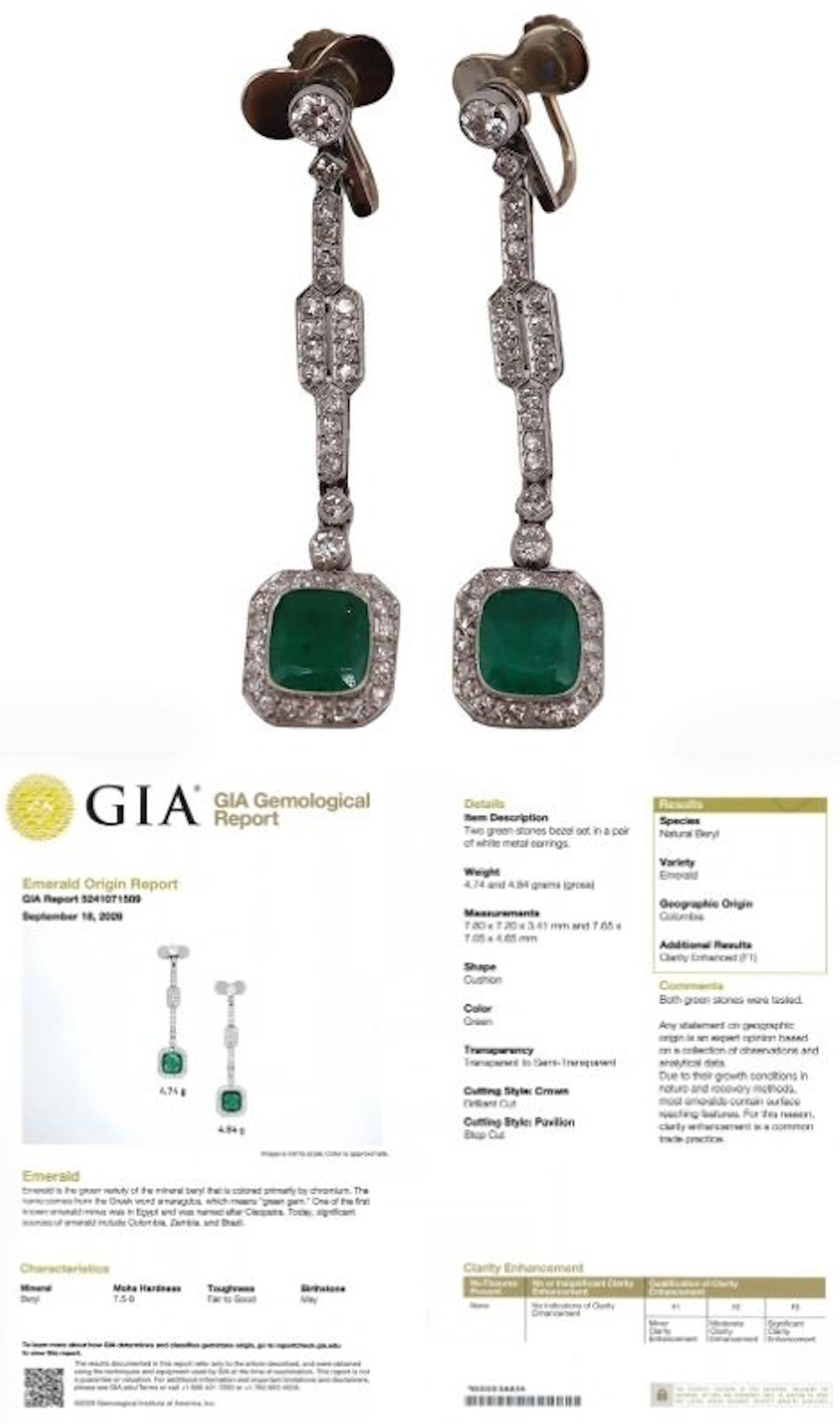 JEWELRY. Art Deco GIA F1 Colombian Emerald and