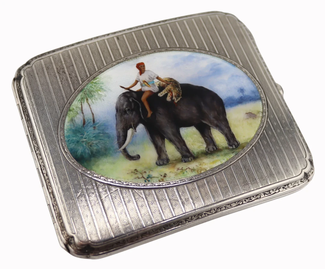 SILVER. Orientalist Enamel Decorated Silver Case.