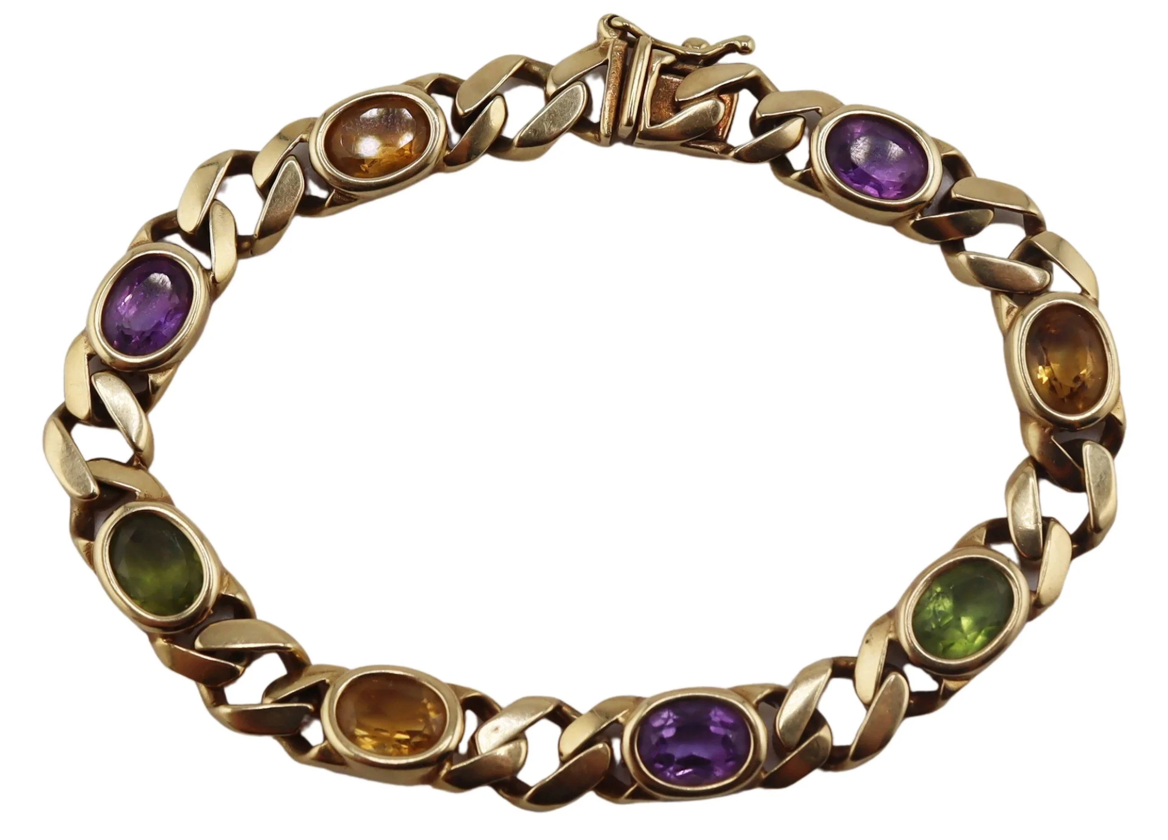 JEWELRY. 14kt Flat Curb Link and Gem Bracelet.