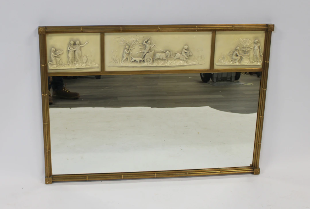 Vintage Giltwood Mirror With Plaster Relief Top.
