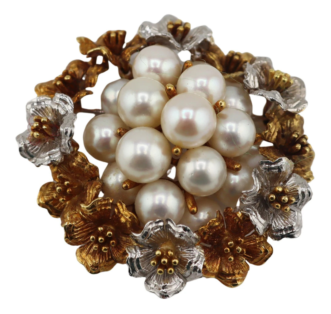 JEWELRY. Tiffany & Co. 18kt Gold and Pearl Brooch.