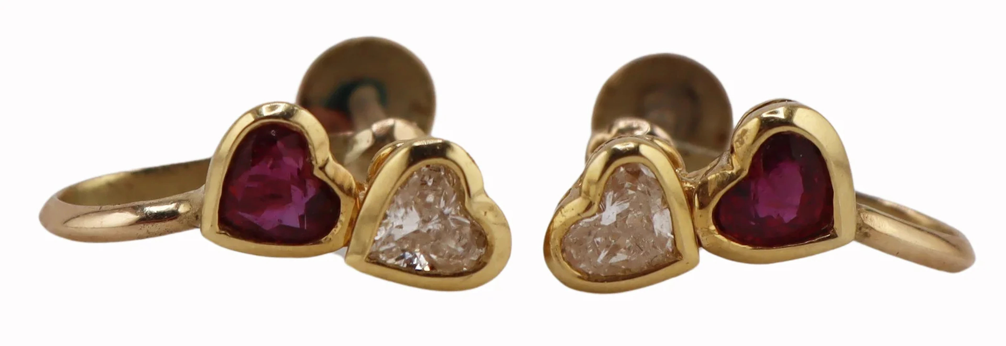 JEWELRY. 17kt Gold Ruby and Diamond Heart Earrings