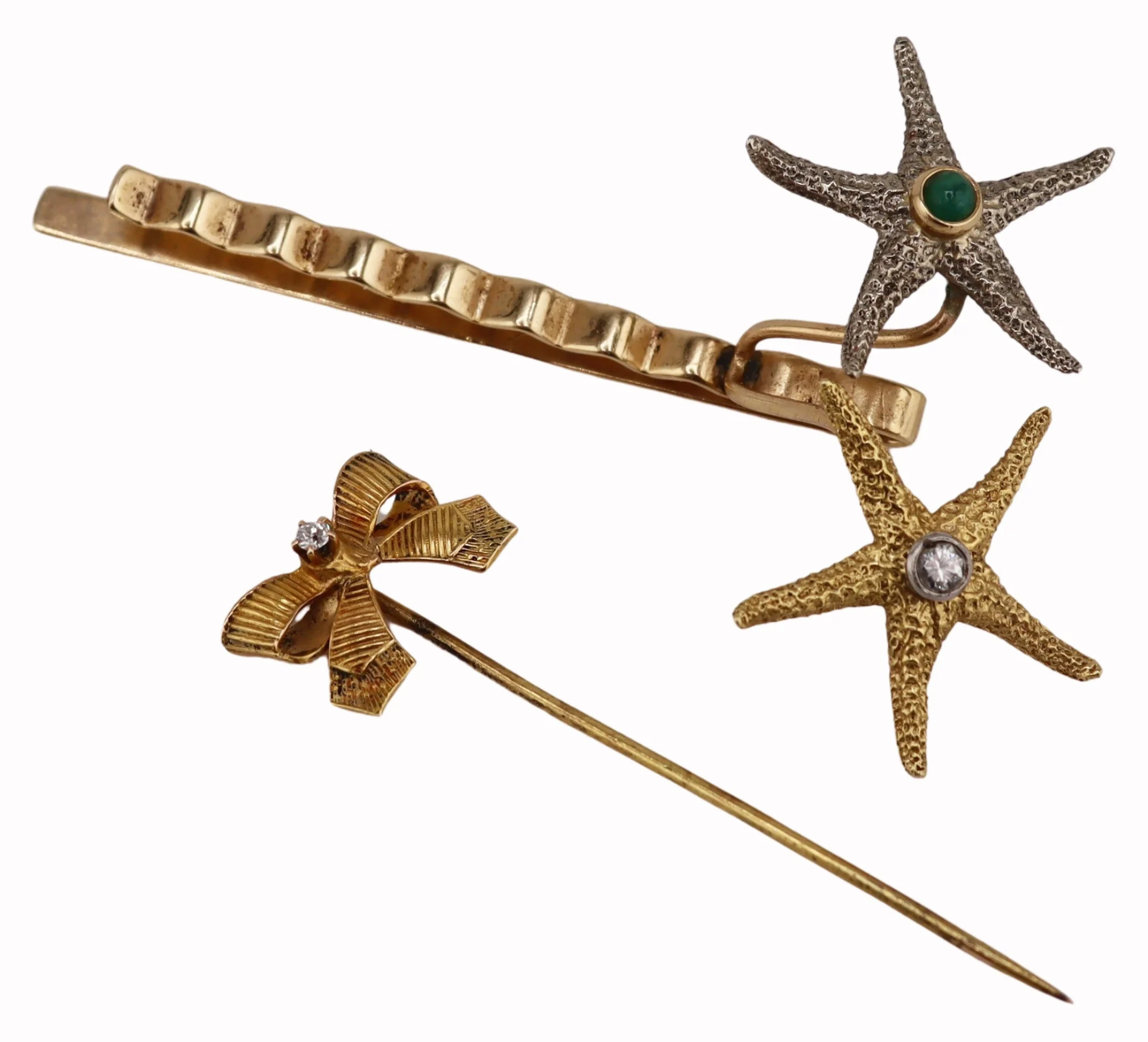 JEWELRY. 14kt Gold and Gem Starfish Hair Clip.