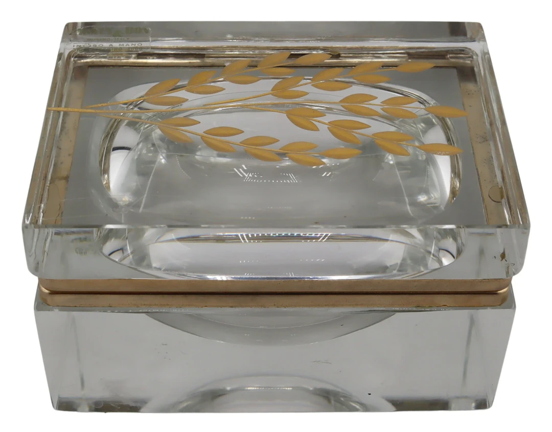 Pagnin & Bon Murano Glass Box with Gilt Leaves.