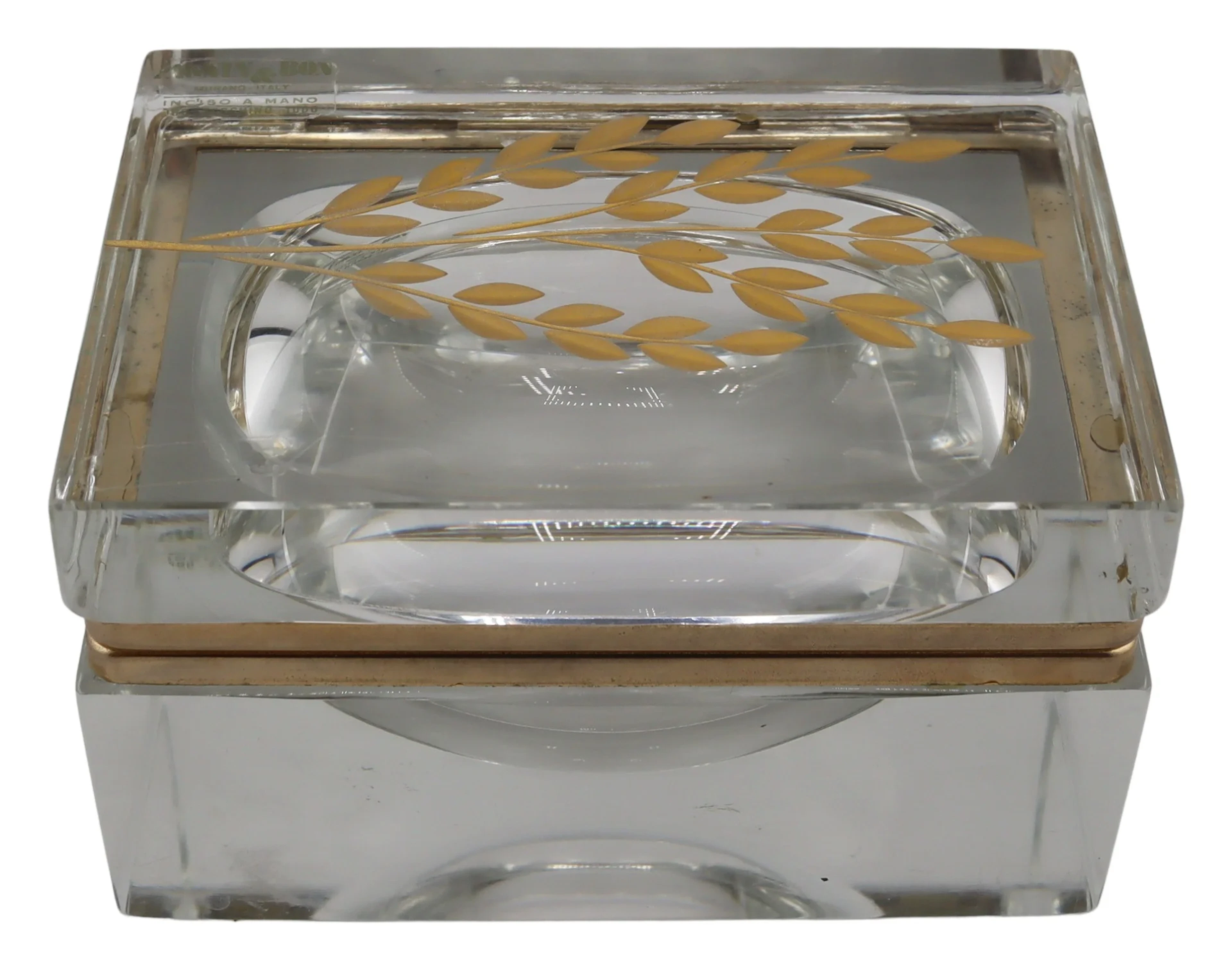 Pagnin & Bon Murano Glass Box with Gilt Leaves.
