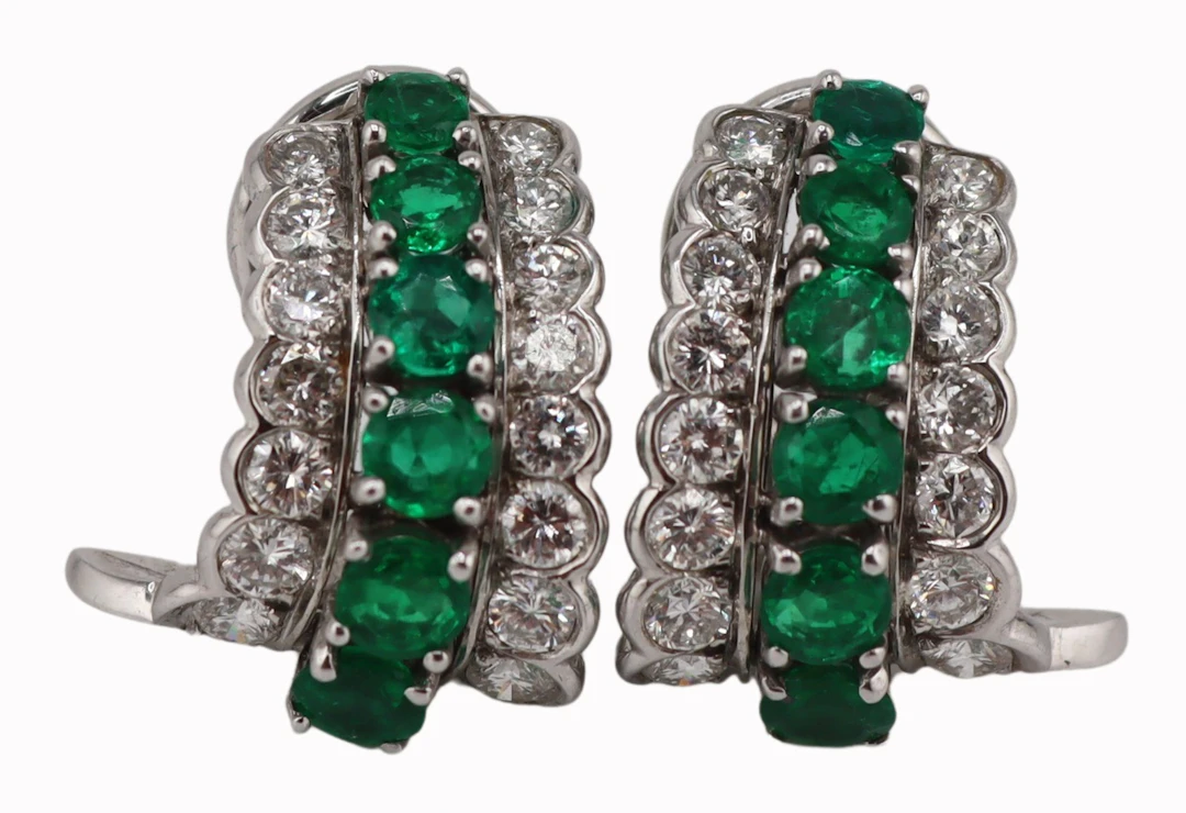 JEWELRY. Pair of Tiffany & Co. Platinum Emerald