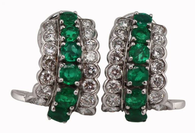 JEWELRY. Pair of Tiffany & Co. Platinum Emerald