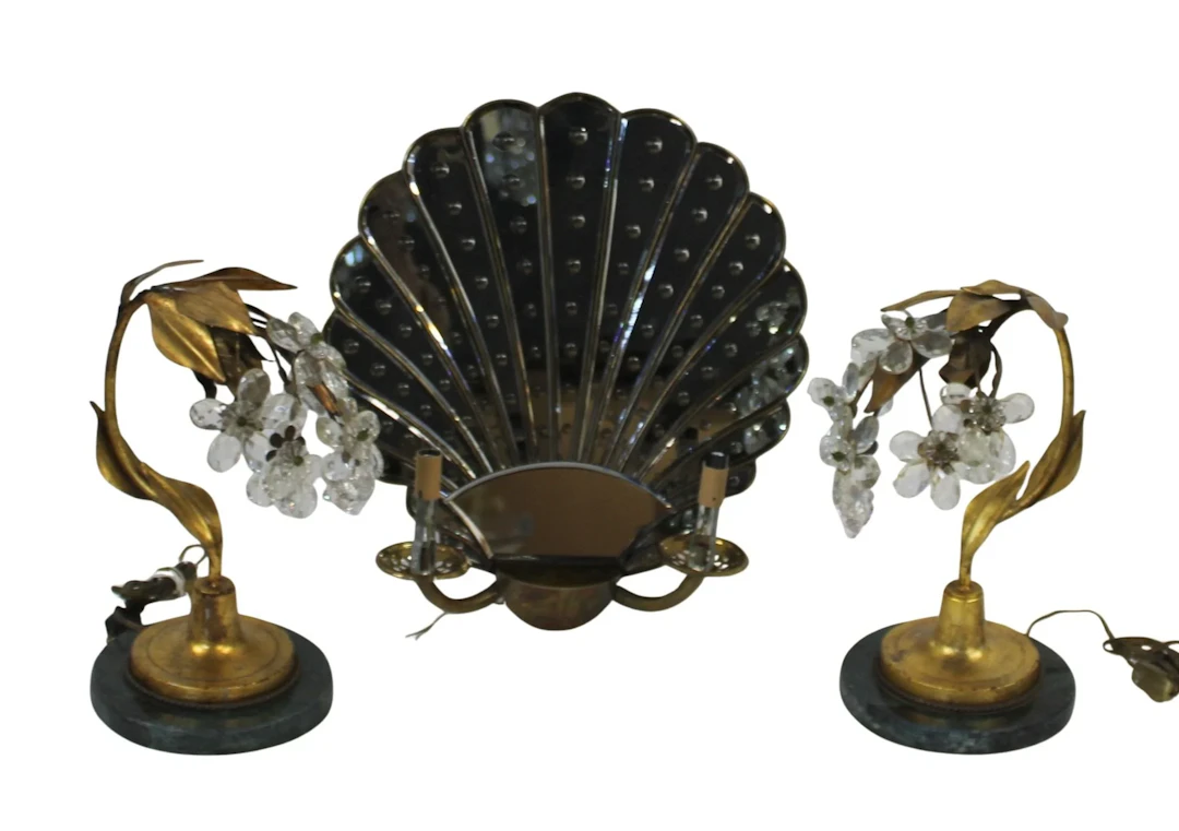 Midcentury Pair Of Lamps Together With A Sconce.