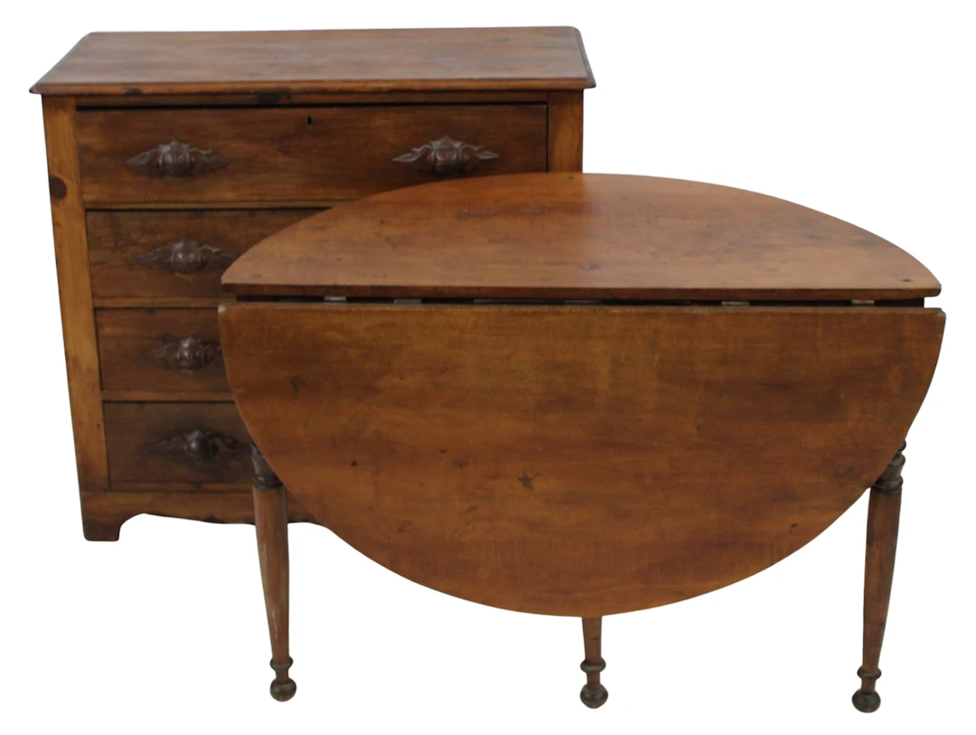 Antique Pine Drop Side Table & Pine Chest.