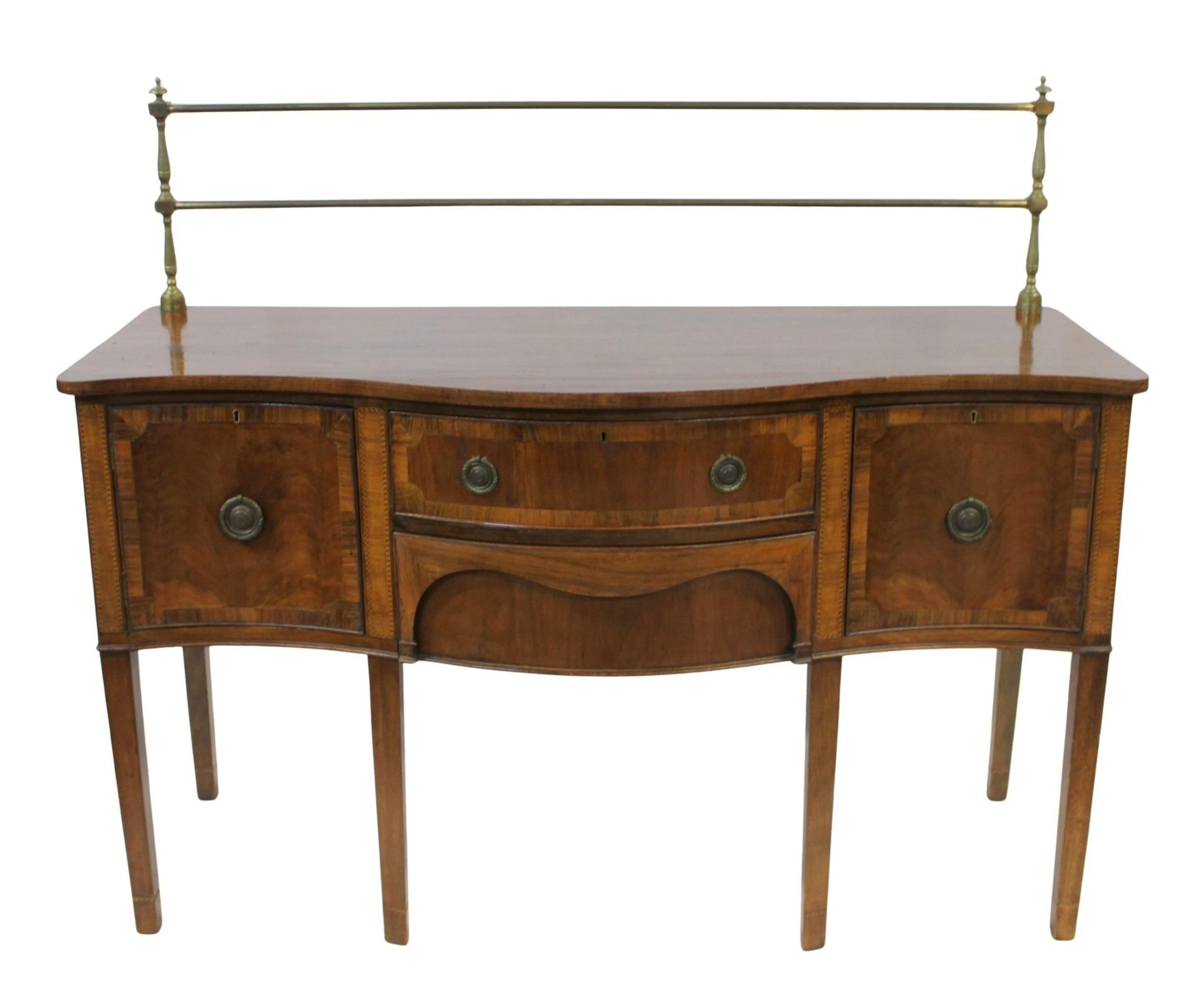 Antique Banded Mahogany Sideboard w/ Brass Gallery