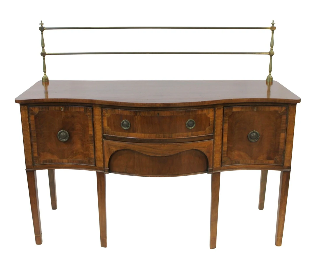 Antique Banded Mahogany Sideboard w/ Brass Gallery