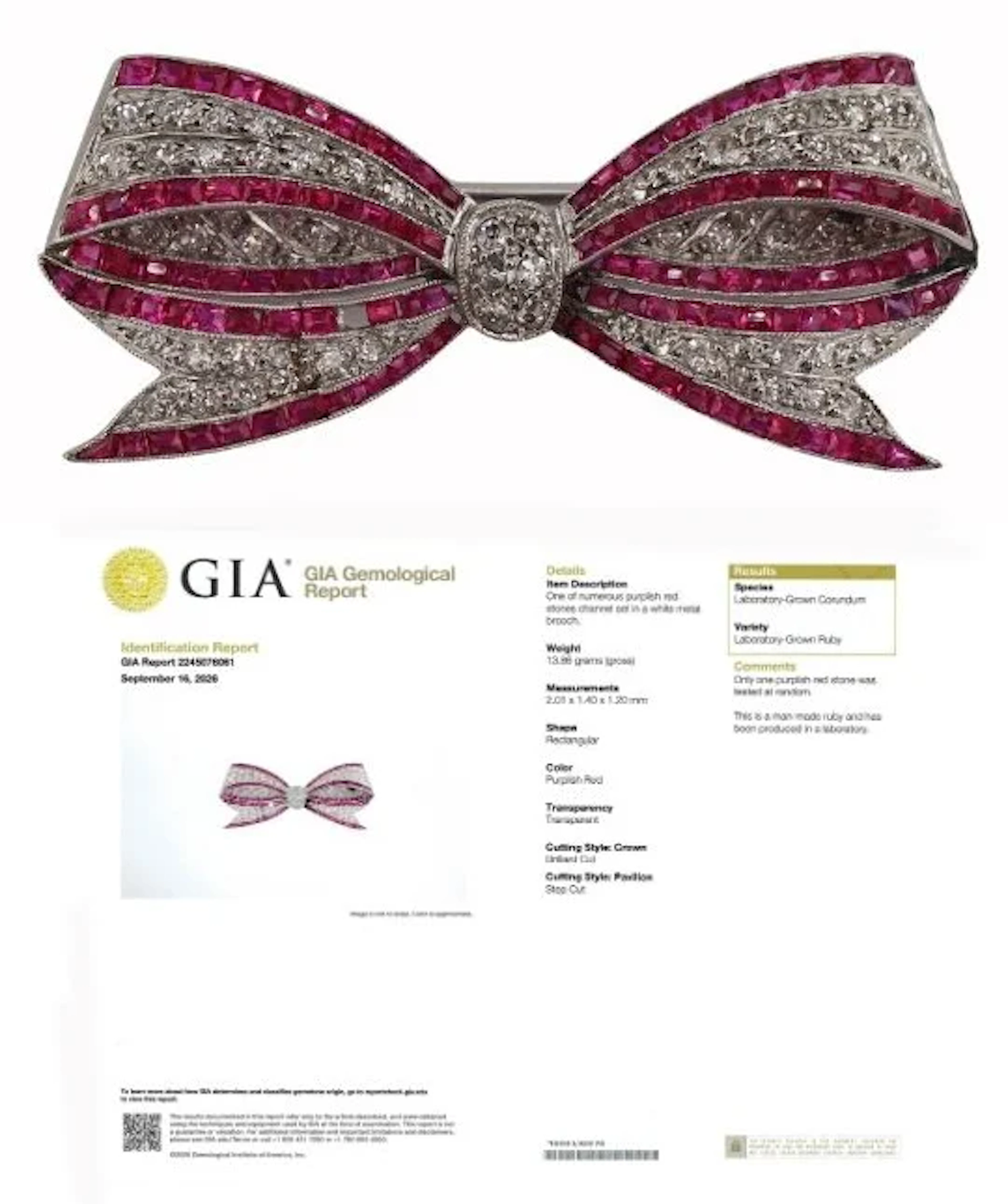 JEWELRY. Antique Platinum Ruby and Diamond Bow