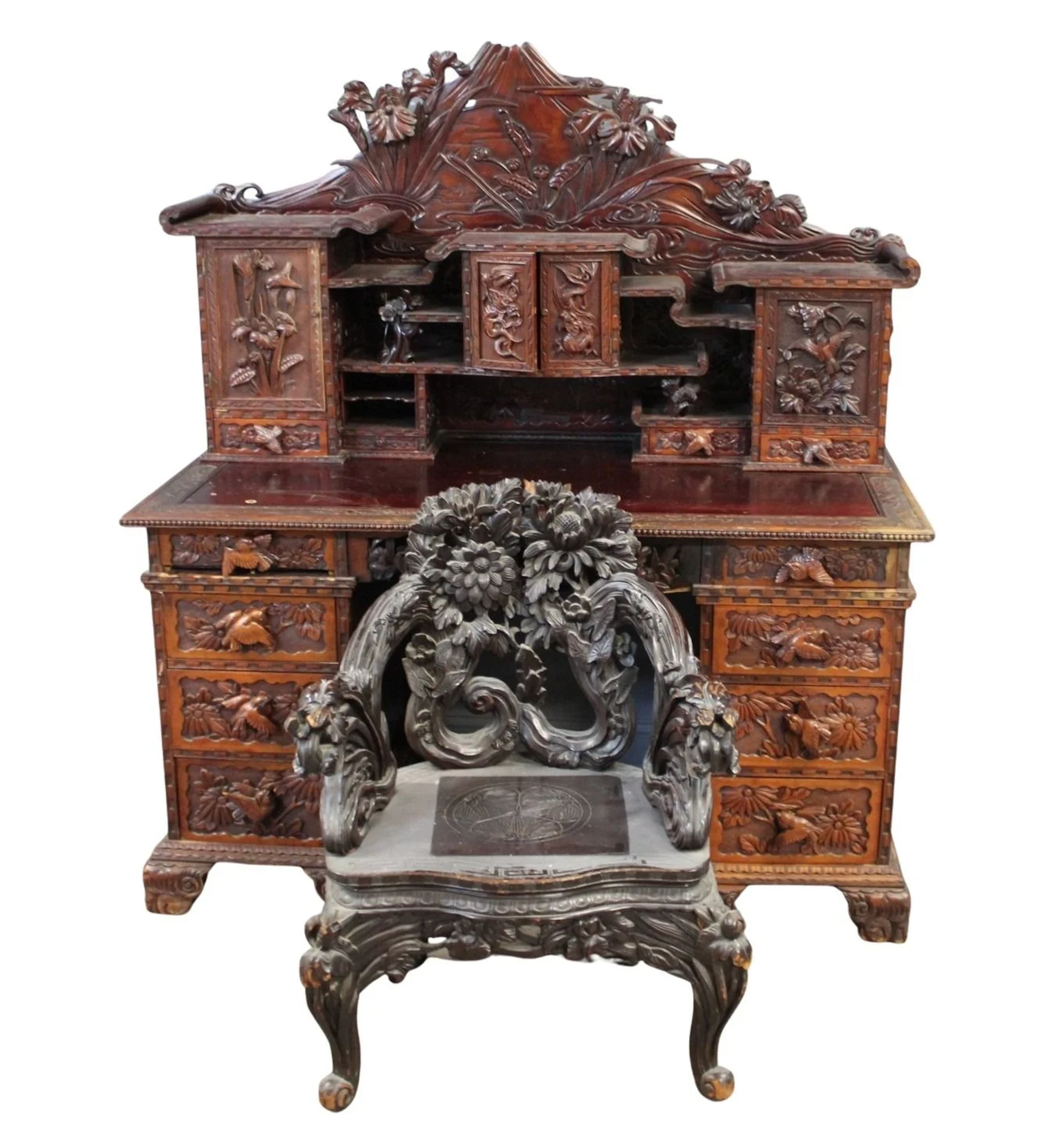 Antique Highly & Finely Carved Asian Desk &