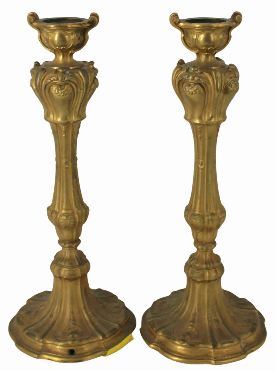 GAGNEAU Paris Signed Gilt Bronze Candlesticks.
