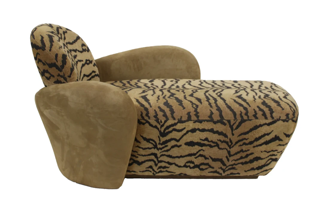 Midcentury Sofa/Chaise in Suede Leather & Tiger.