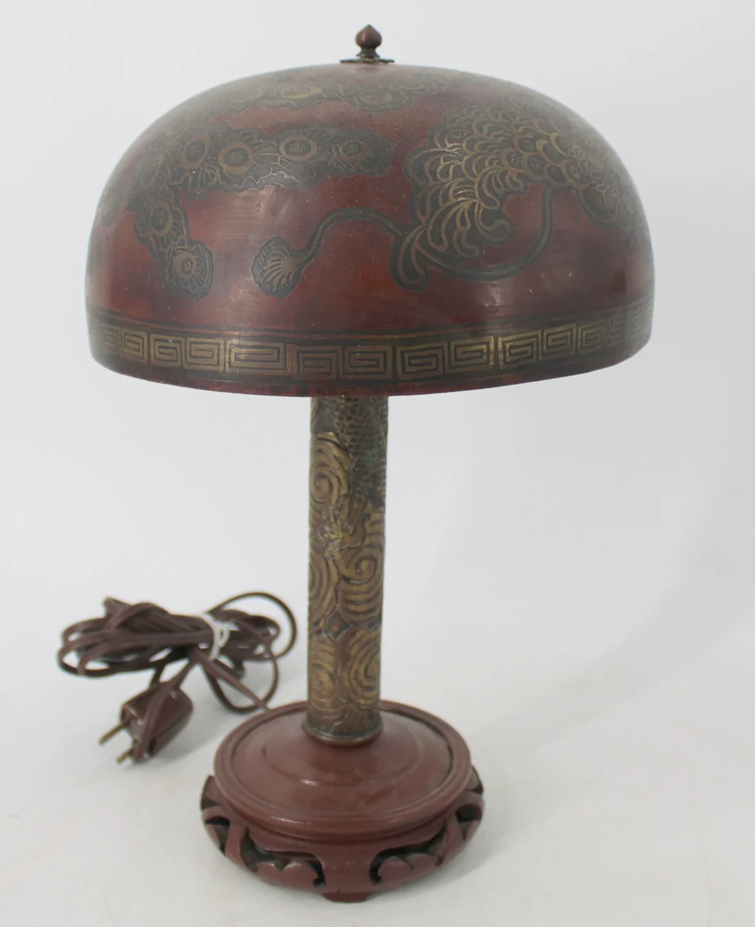 Antique Asian Style Lamp With Tole Shade .