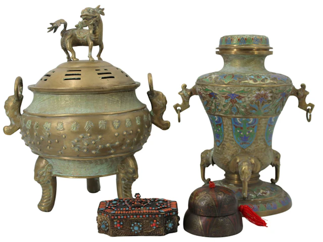 Asian Grouping of Decorative Metal Objects.
