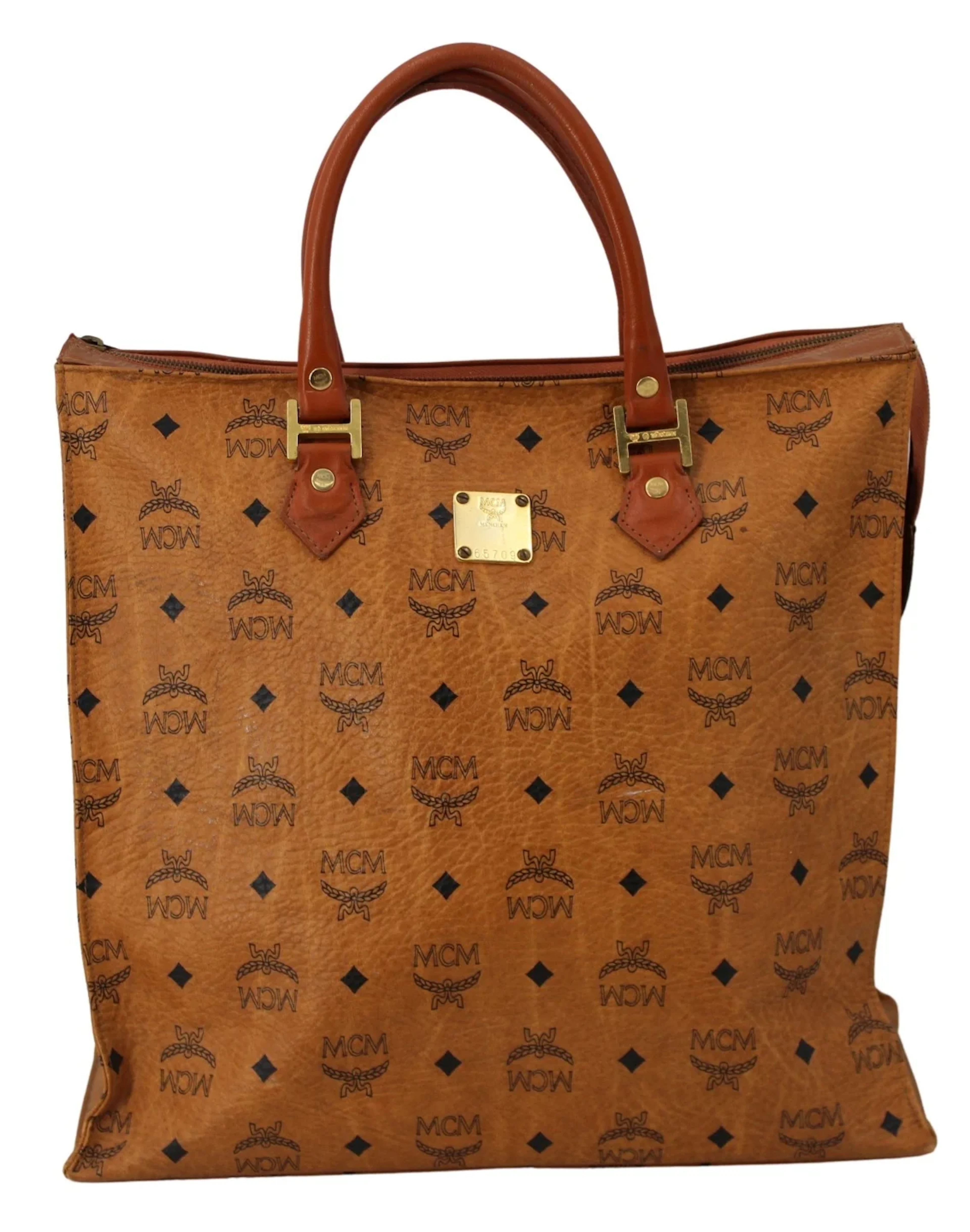 COUTURE. MCM Cognac Visetos Monogrammed Tote Bag.
