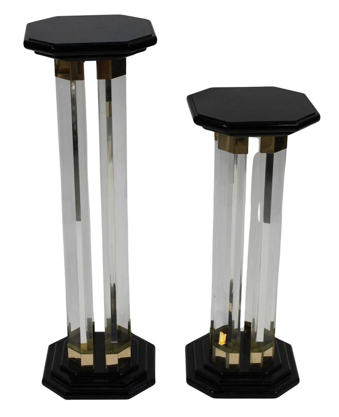 2 Midcentury Ebonized & Clear Lucite Pedestals.