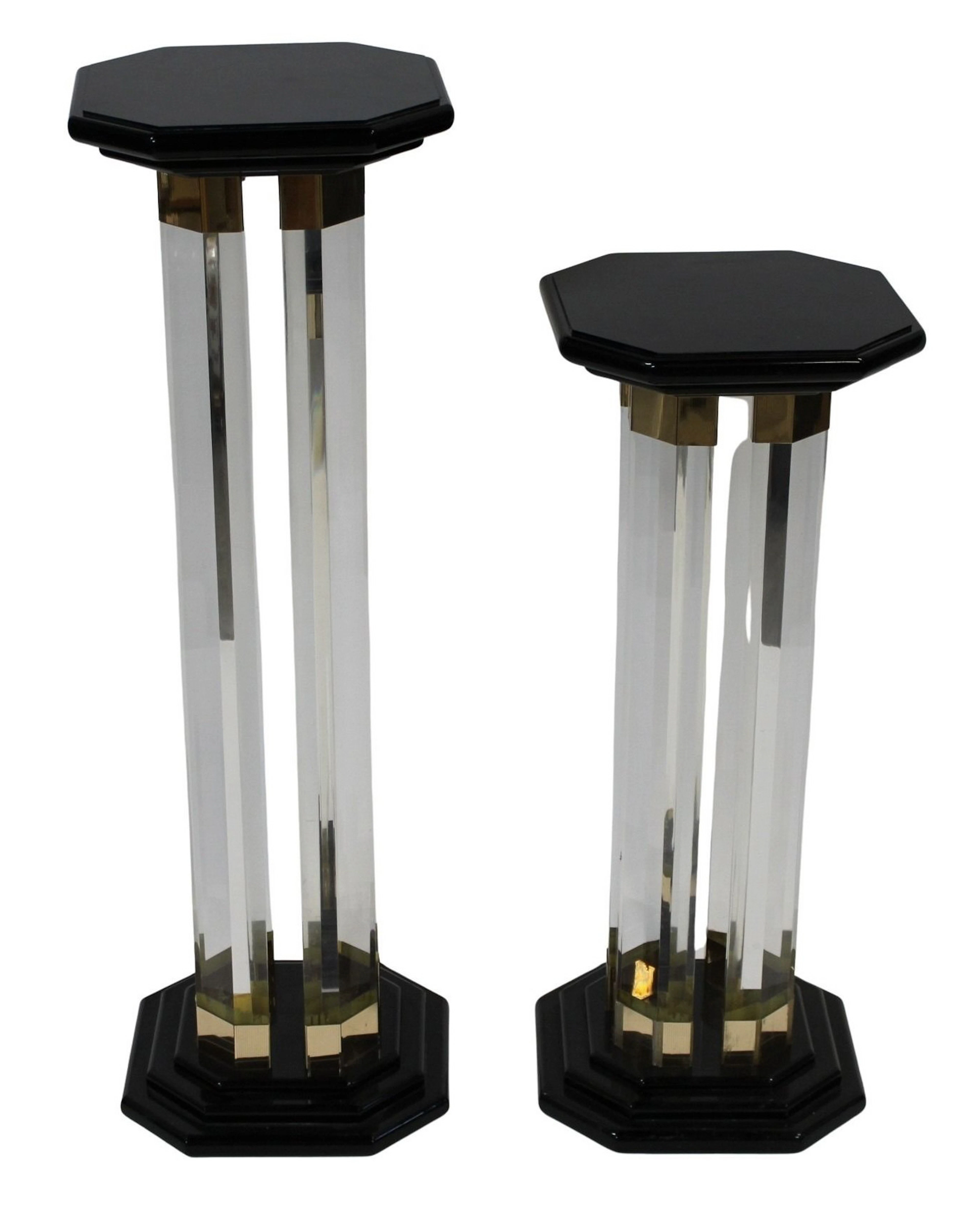 2 Midcentury Ebonized & Clear Lucite Pedestals.