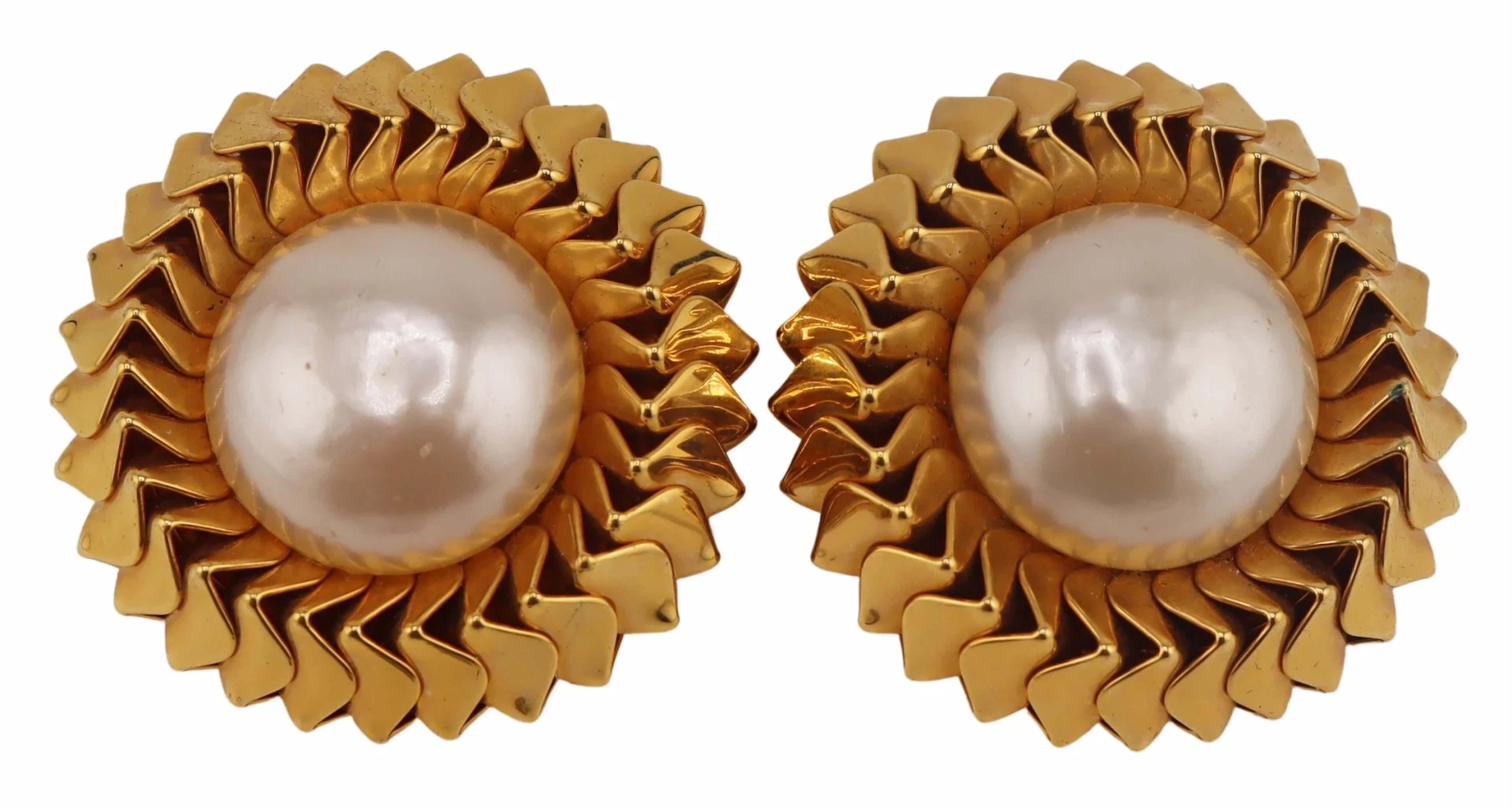 JEWELRY. Large Pair of Chanel Gold-tone and Pearl