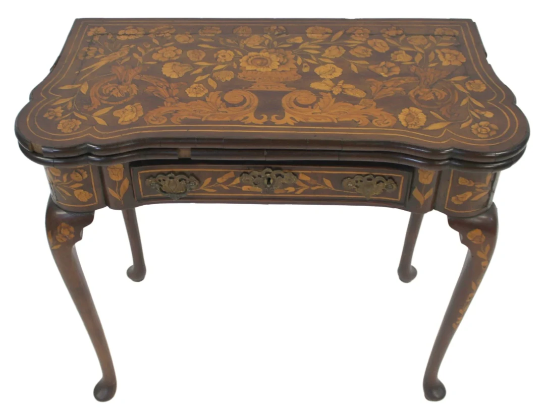 Antique Dutch Marquetry Inlaid Game Table.