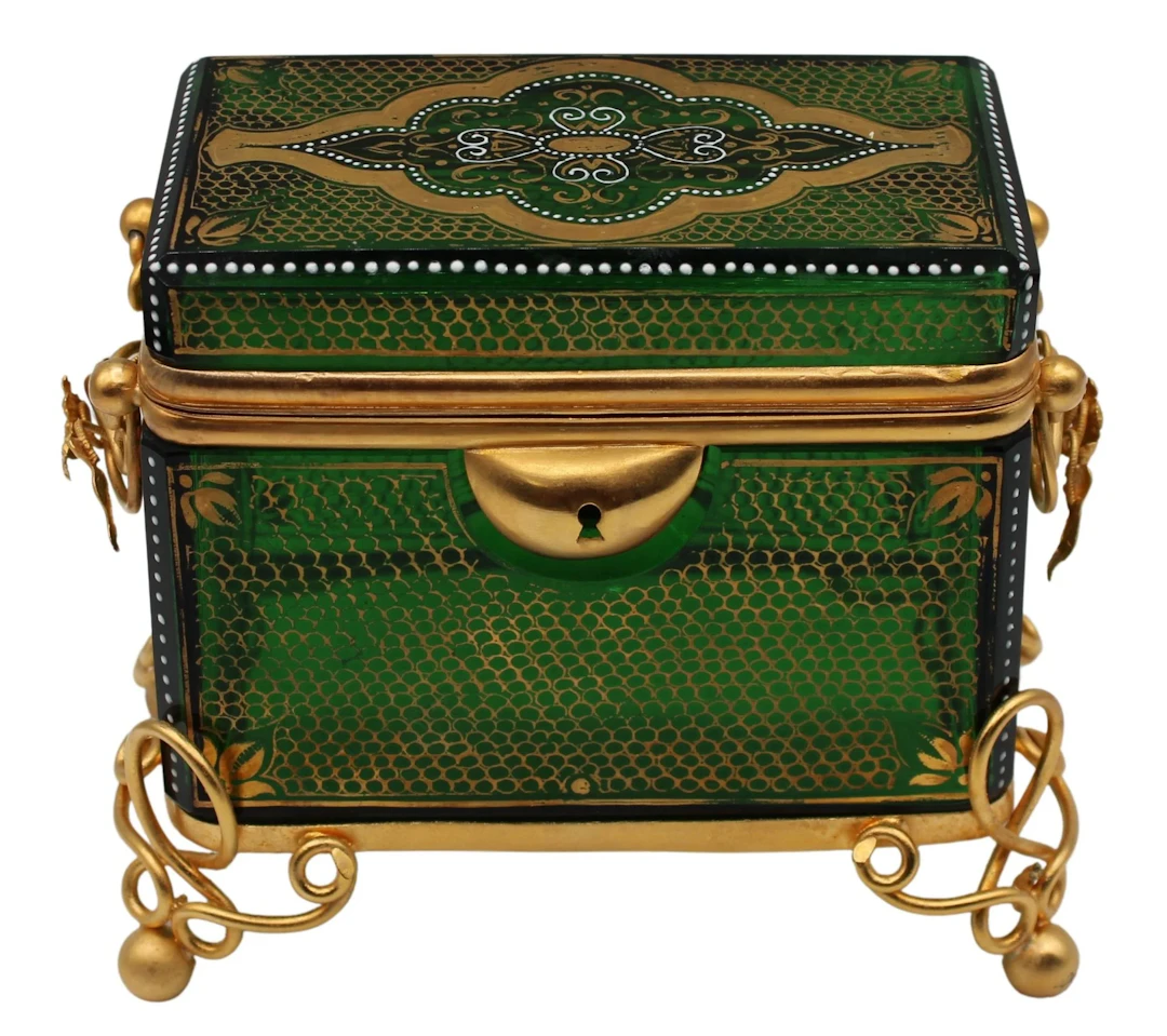 19th C Bohemian Glass Gilt Mounted Box.