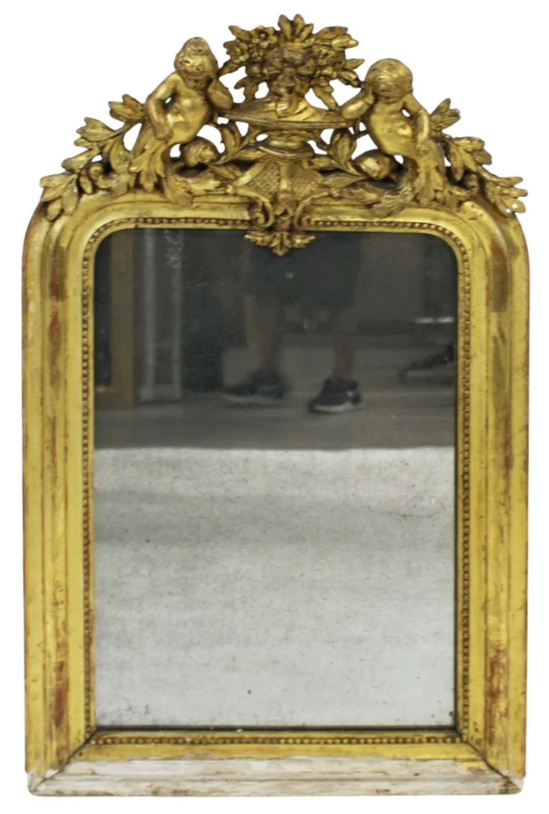 Antique Continental Giltwood Mirror with Putti.
